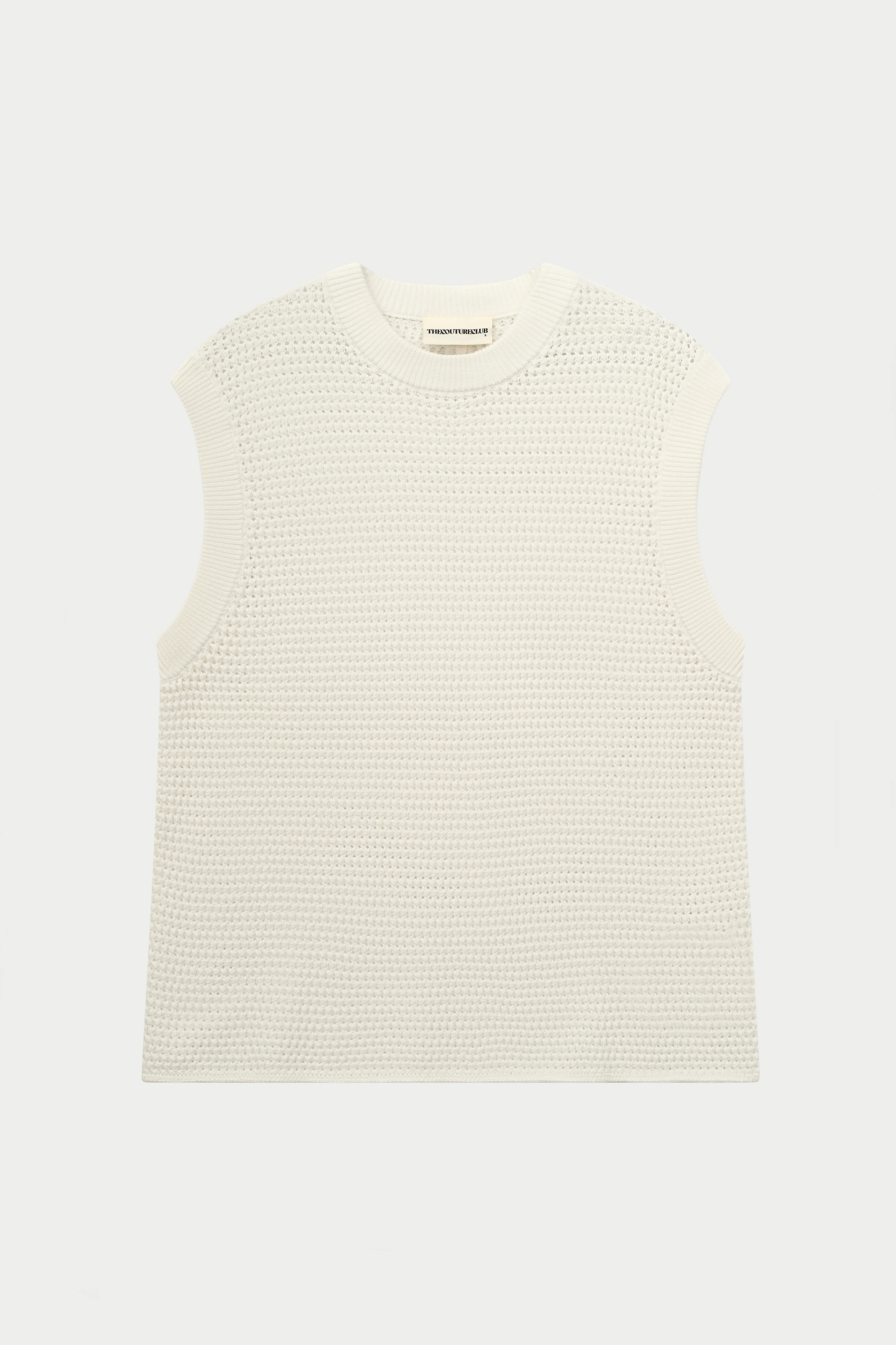 STRIPE CROCHET KNIT VEST - WHITE