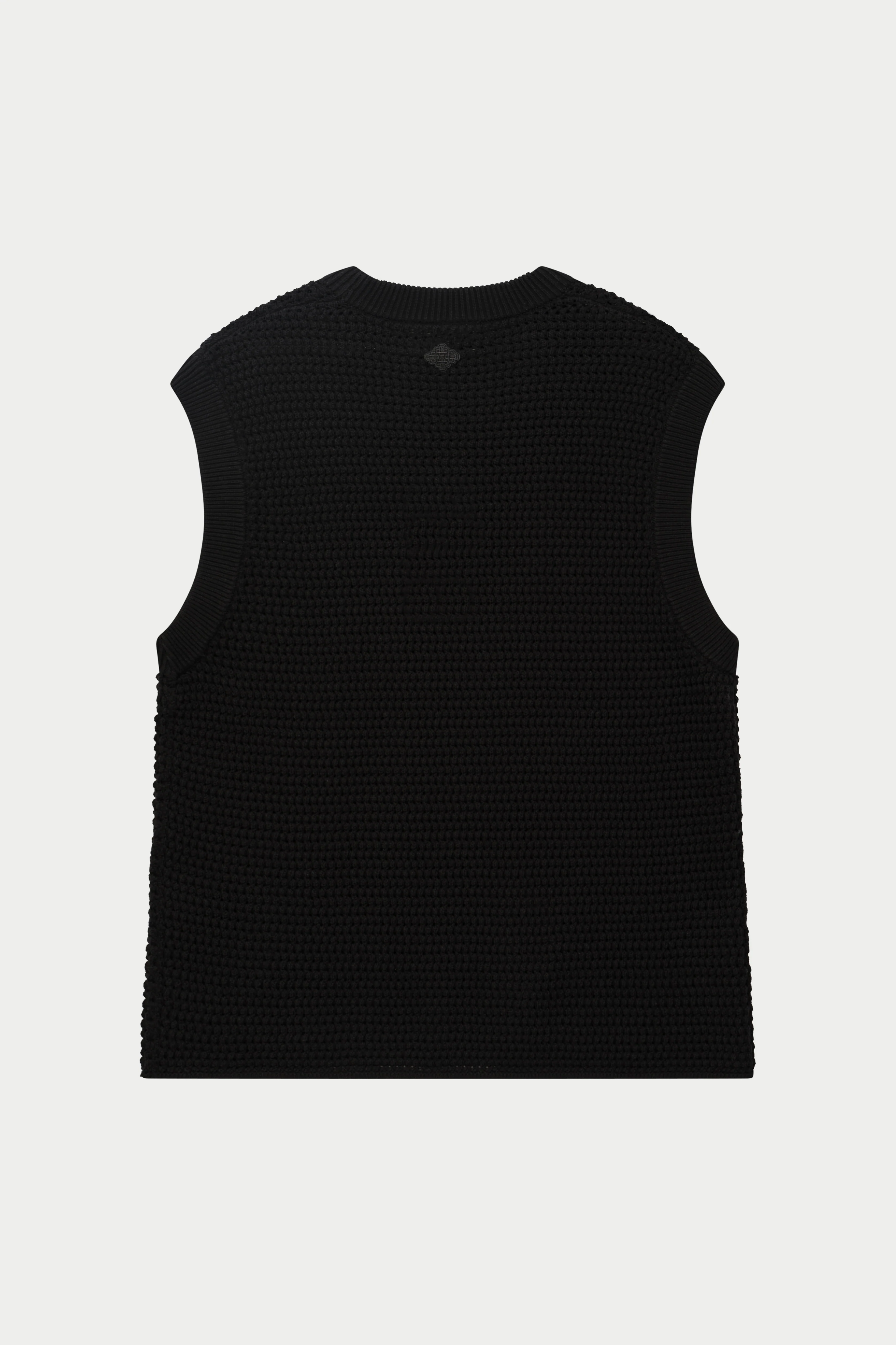 STRIPE CROCHET KNIT VEST - BLACK