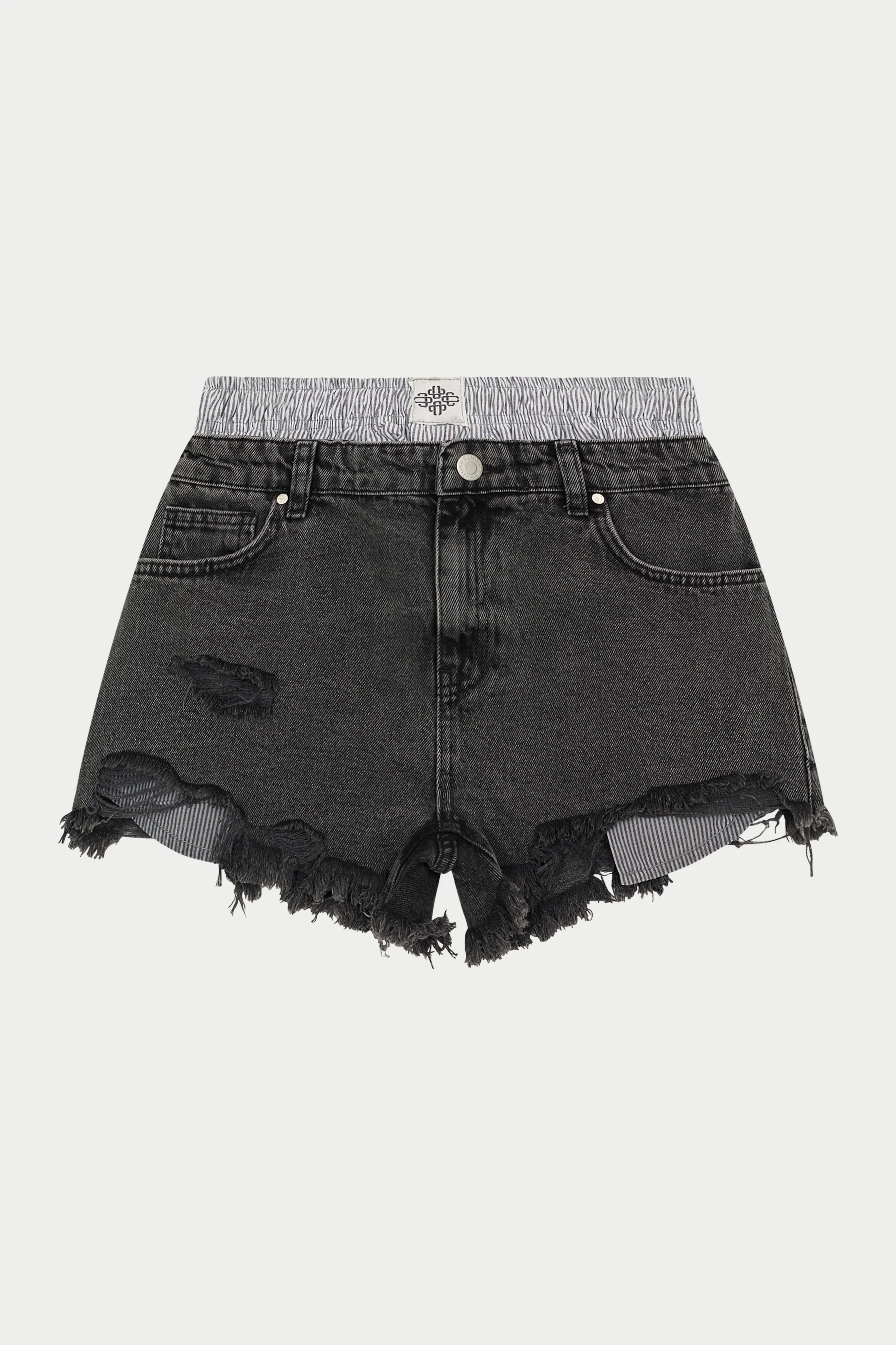 DOUBLE LAYER BOXER DENIM SHORTS - BLACK WASH