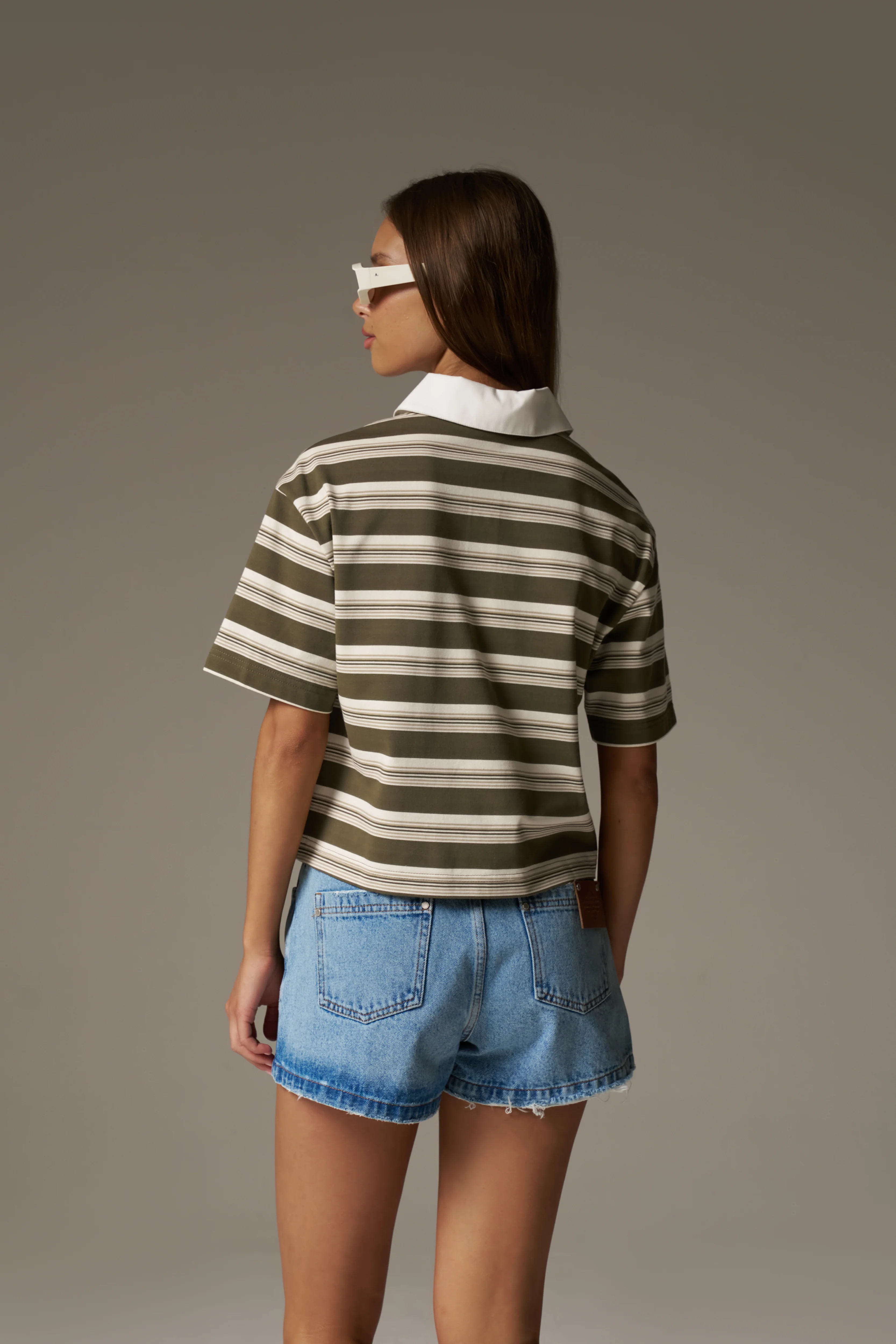 STRIPED POLO TEE - KHAKI