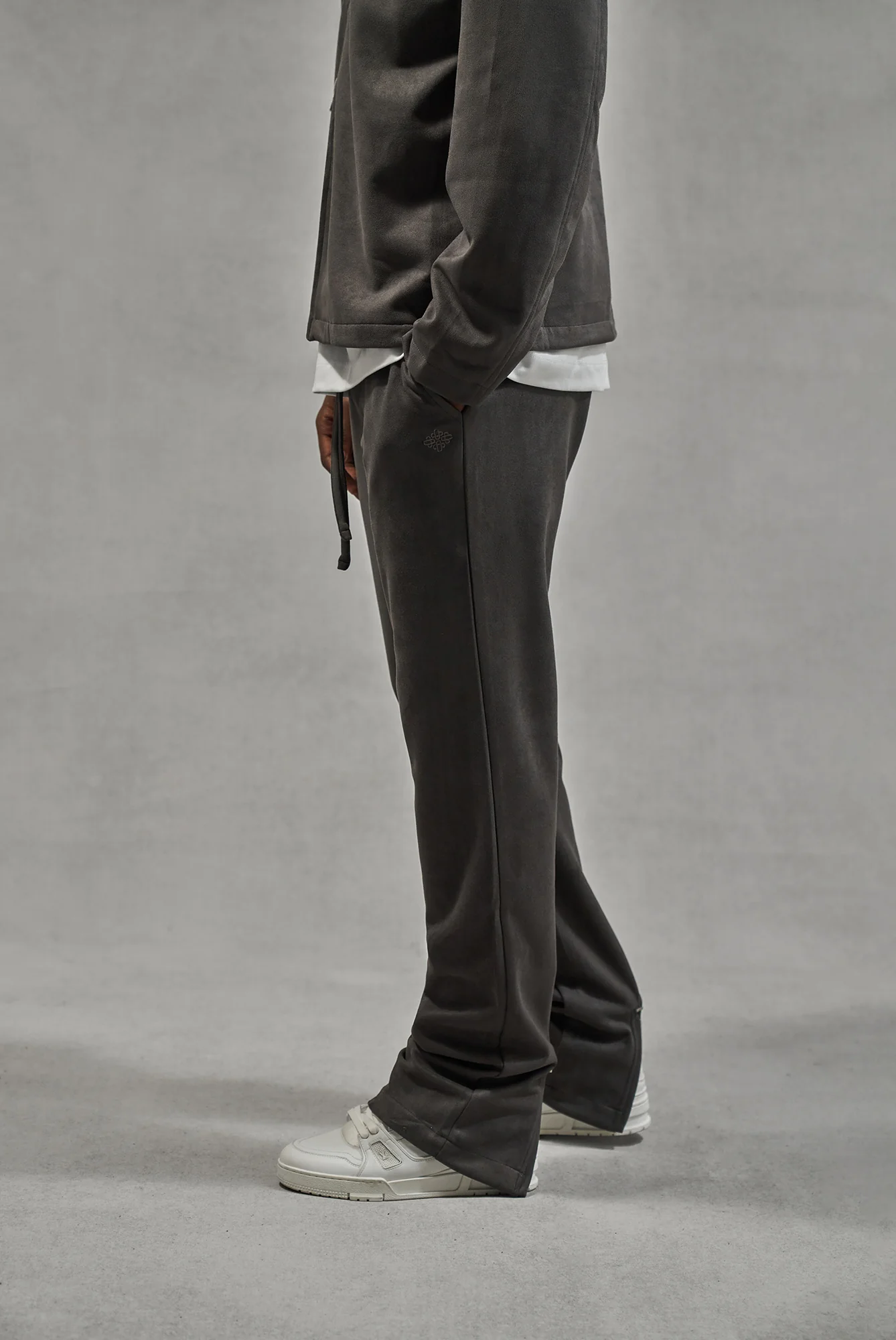 FAUX SUEDE STRAIGHT LEG PANTS - CHARCOAL