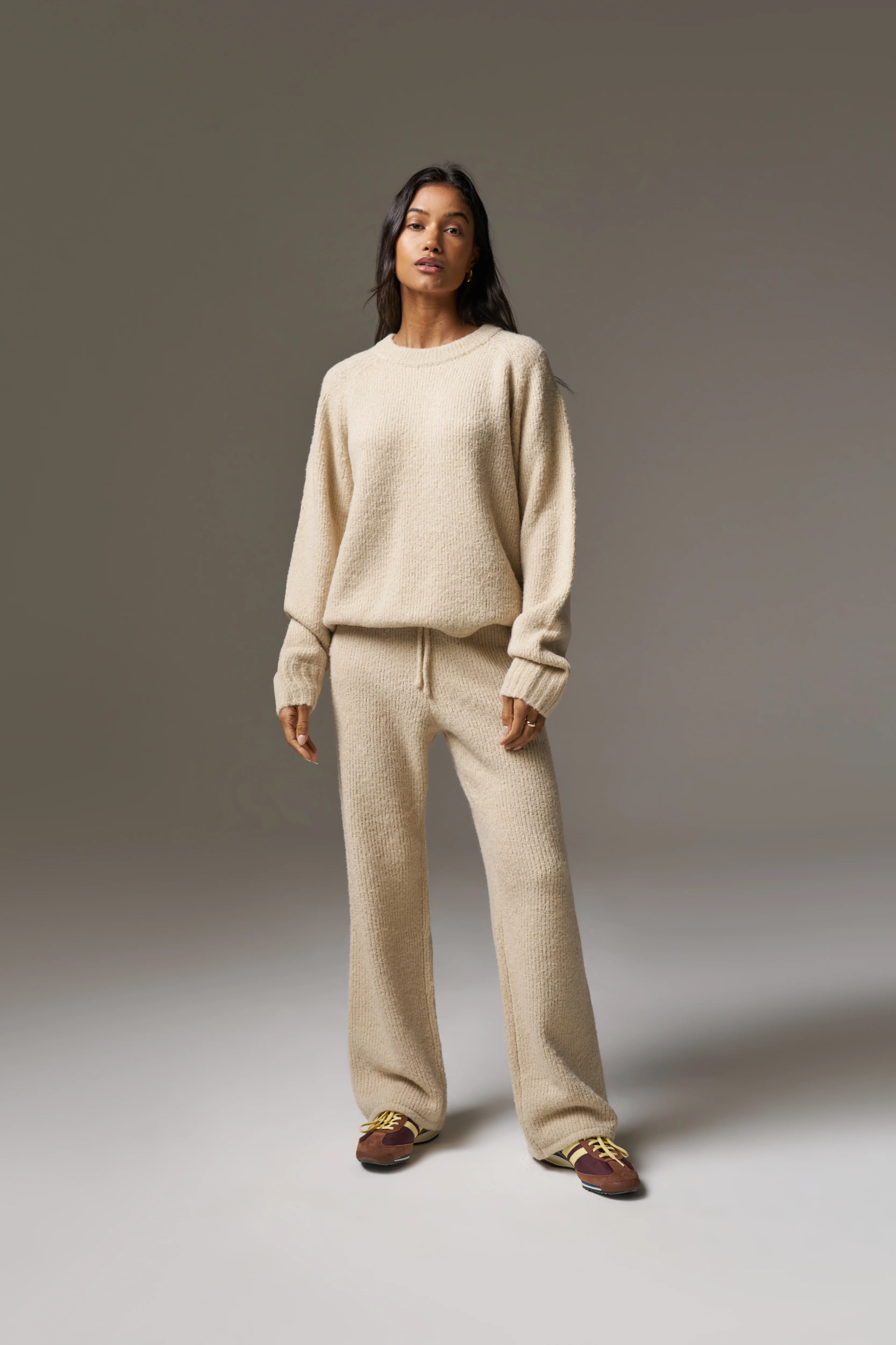 BOUCLE KNIT PANTS - STONE