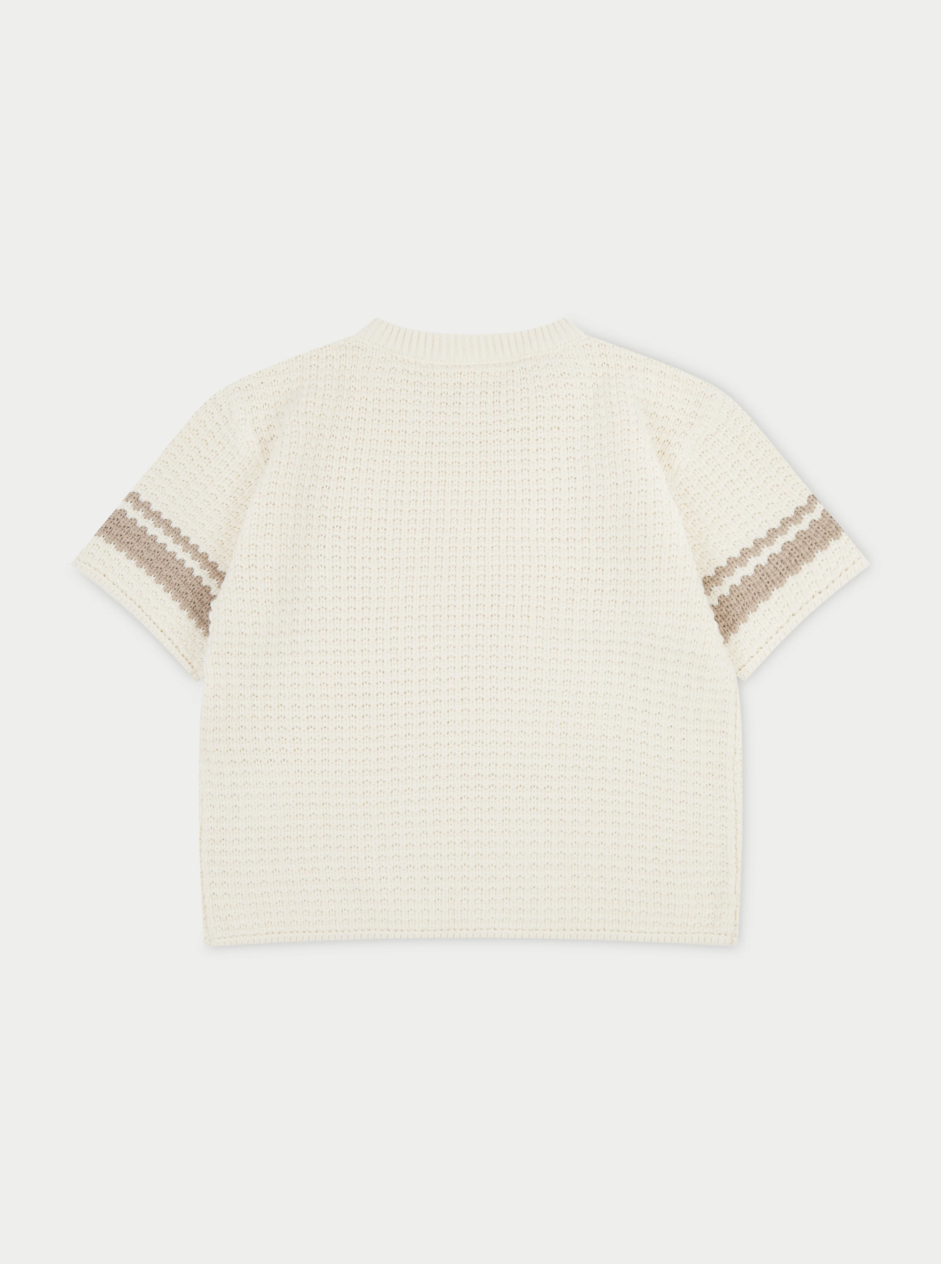 KIDS CROCHET KNITTED CONTRAST STRIPE T-SHIRT - OFF WHITE