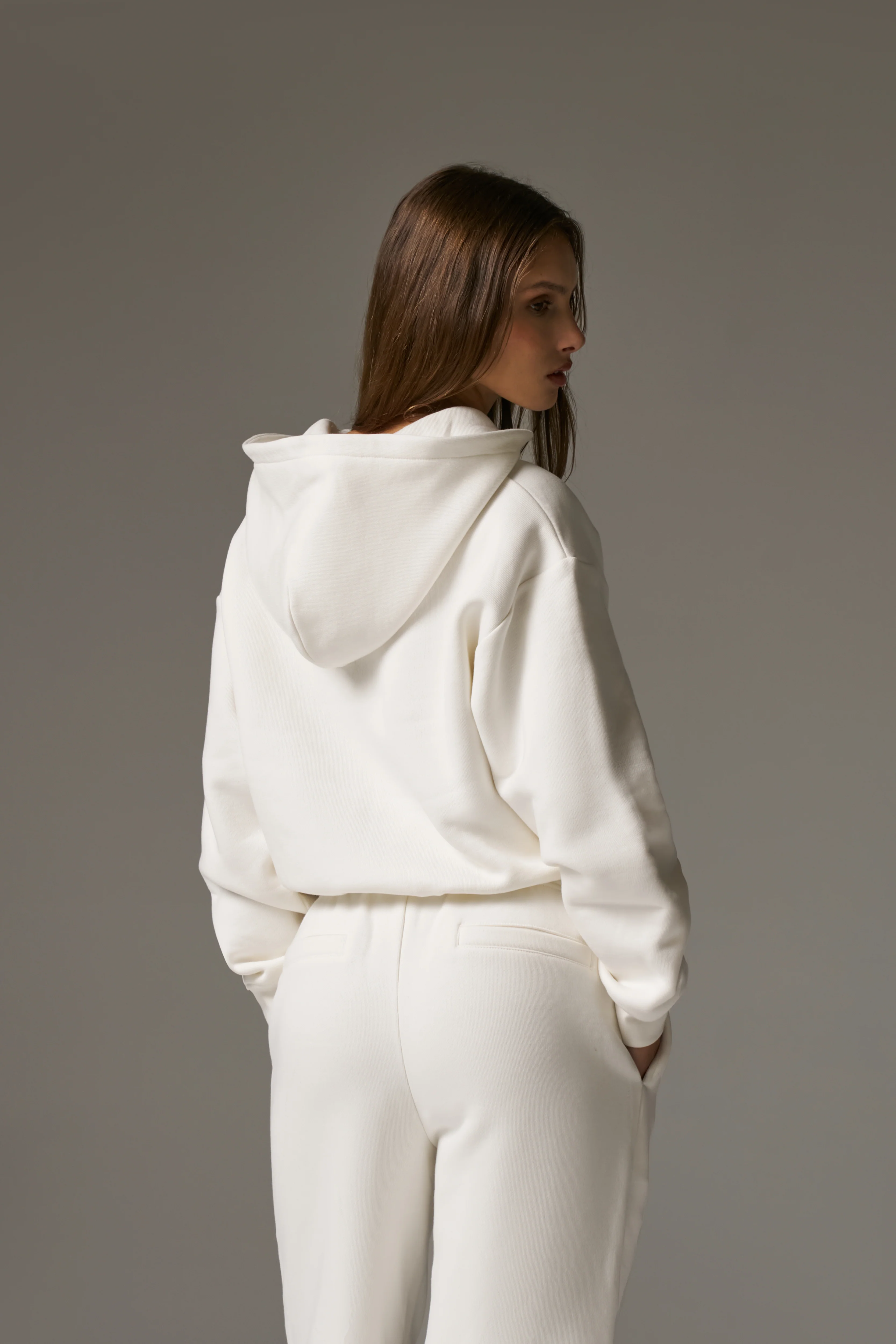 CTRE ZIP THROUGH RELAXED HOODIE - OFF WHITE