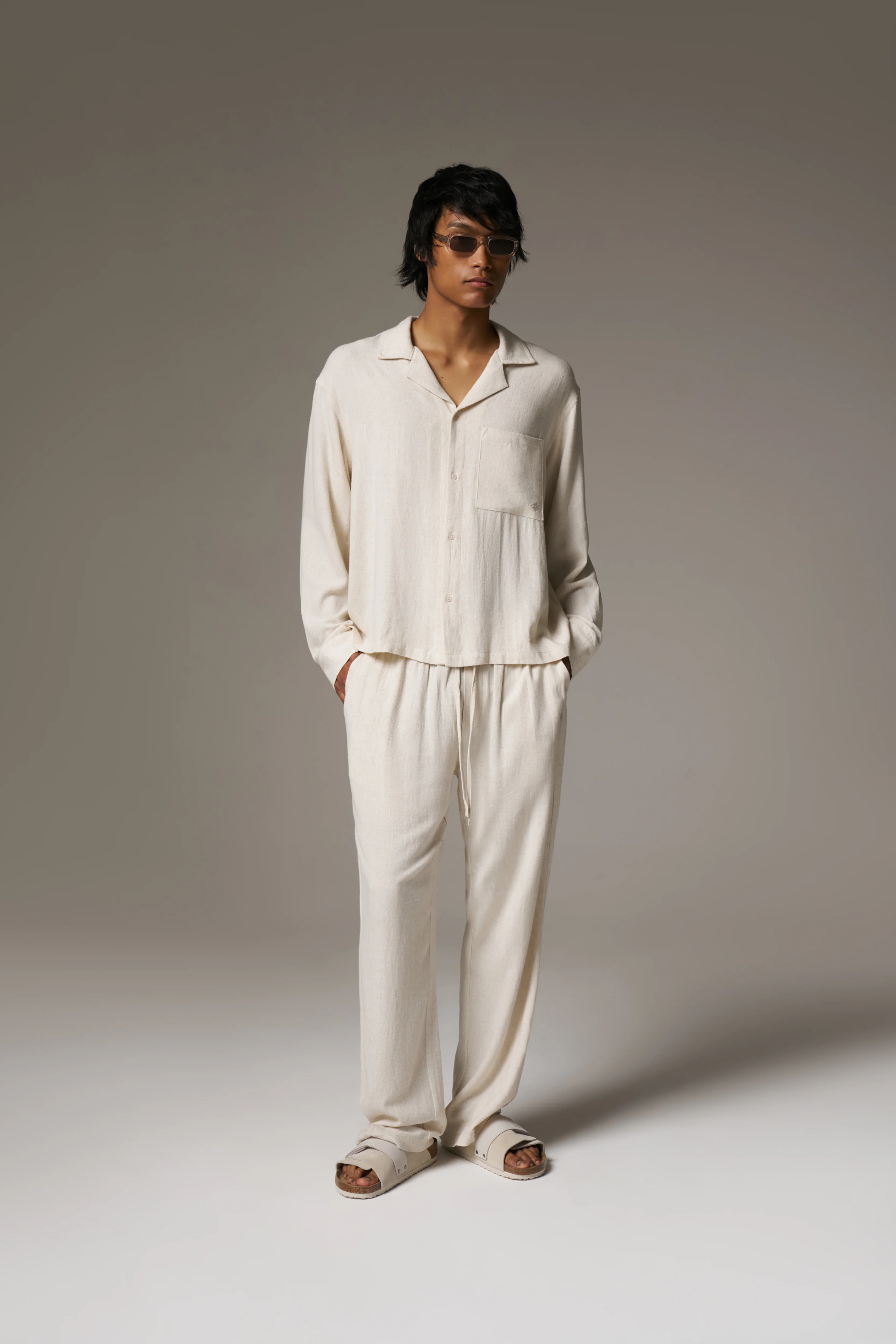 TEXTURED WOVEN TROUSERS - BEIGE