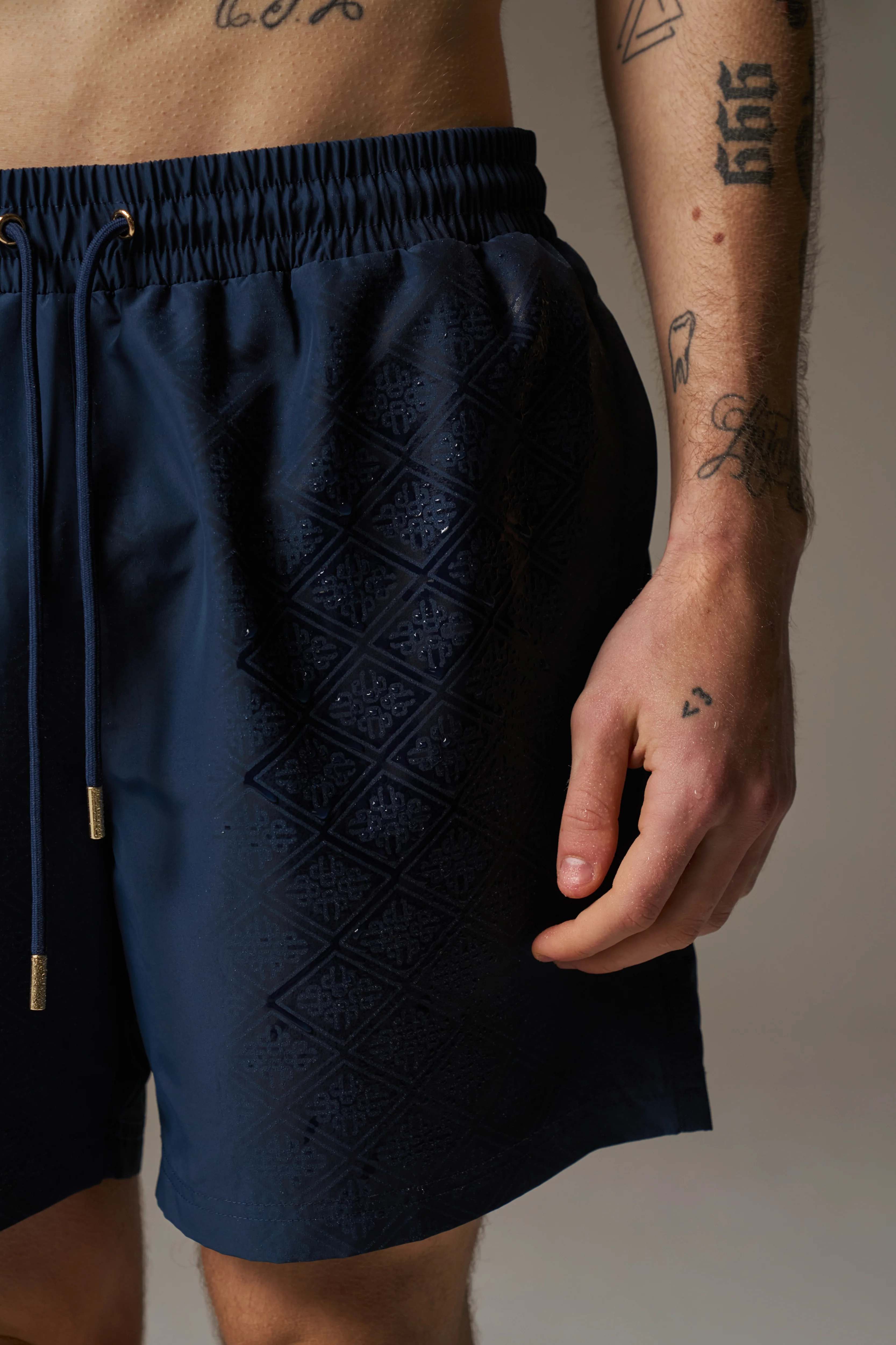 WATER REACTIVE EMBLEM SWIM SHORT - NAVY