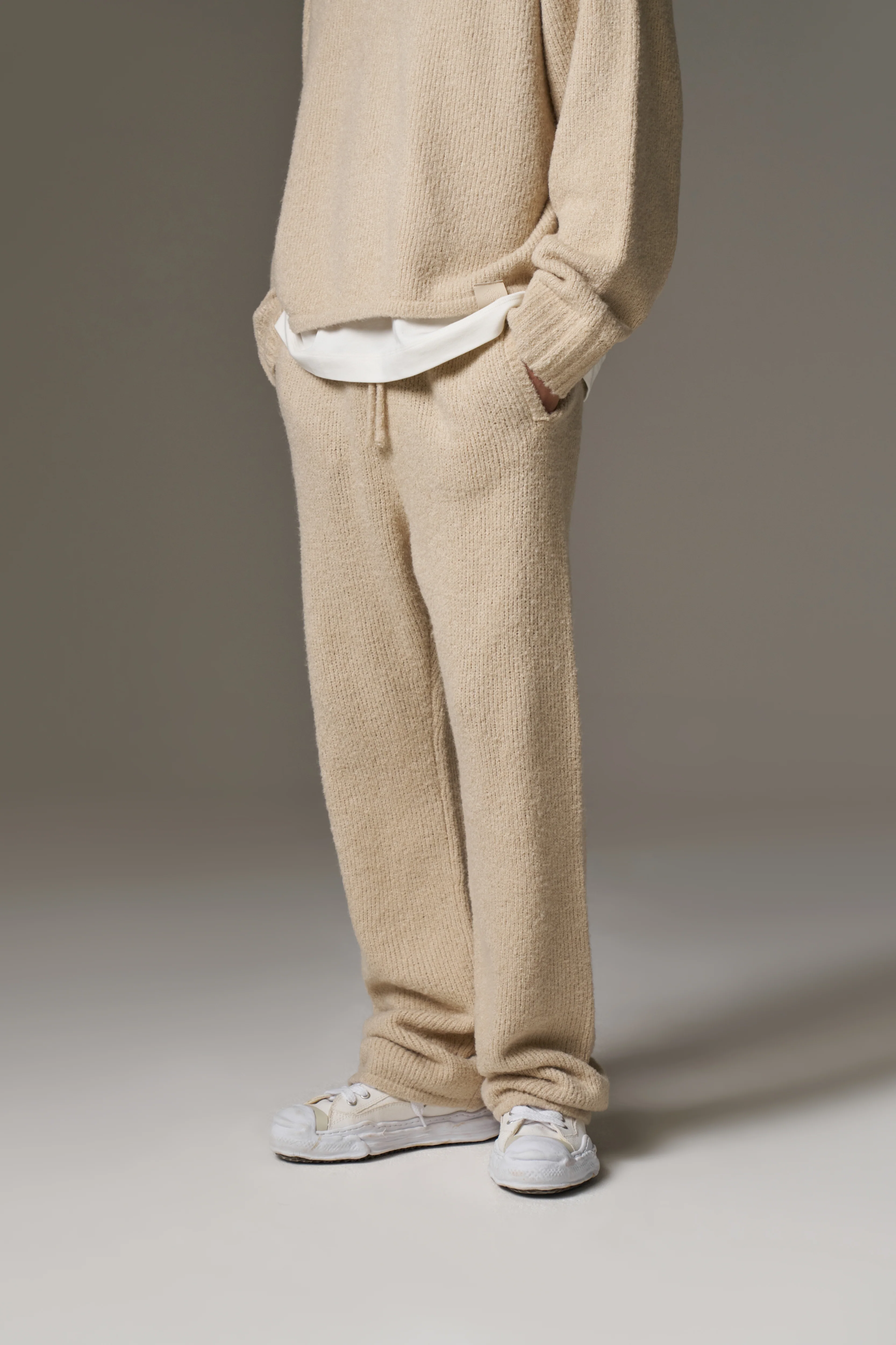 BOUCLE KNIT PANTS - STONE