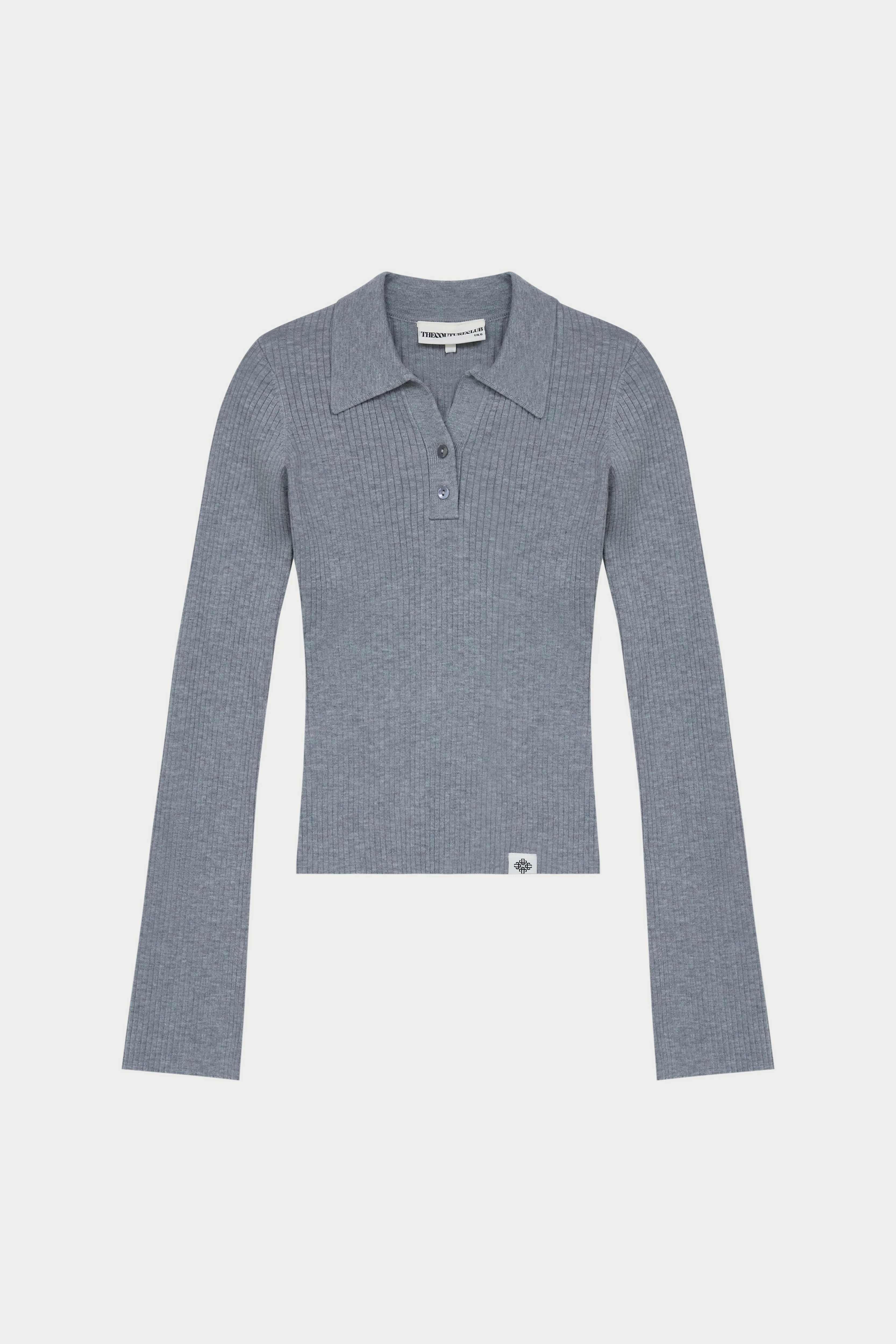 KNITTED RIBBED BUTTON THROUGH TOP - GREY MARL