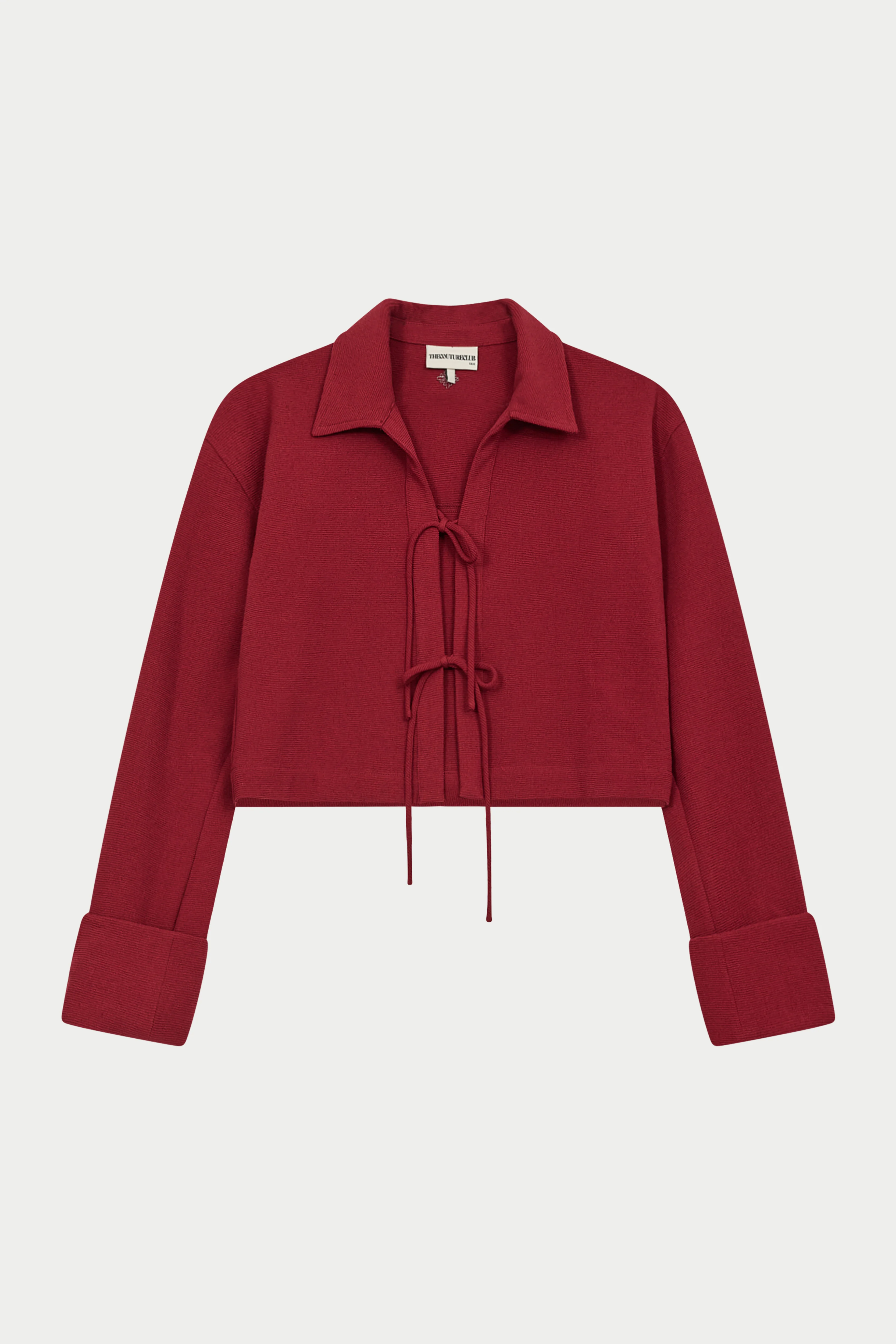 TEXTURED LINEN TIE FRONT SHIRT - BURGUNDY
