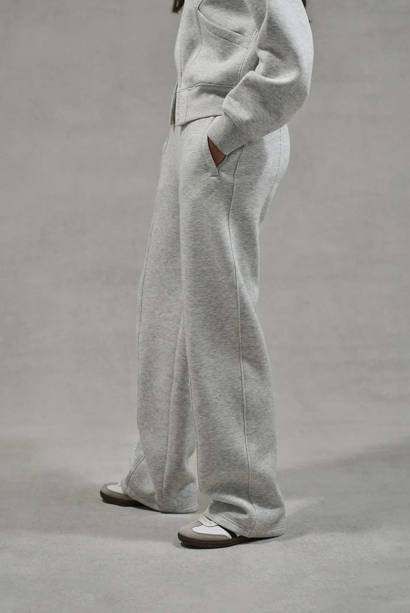 SEAM DETAIL CROSSOVER WAISTBAND JOGGERS - GREY MARL