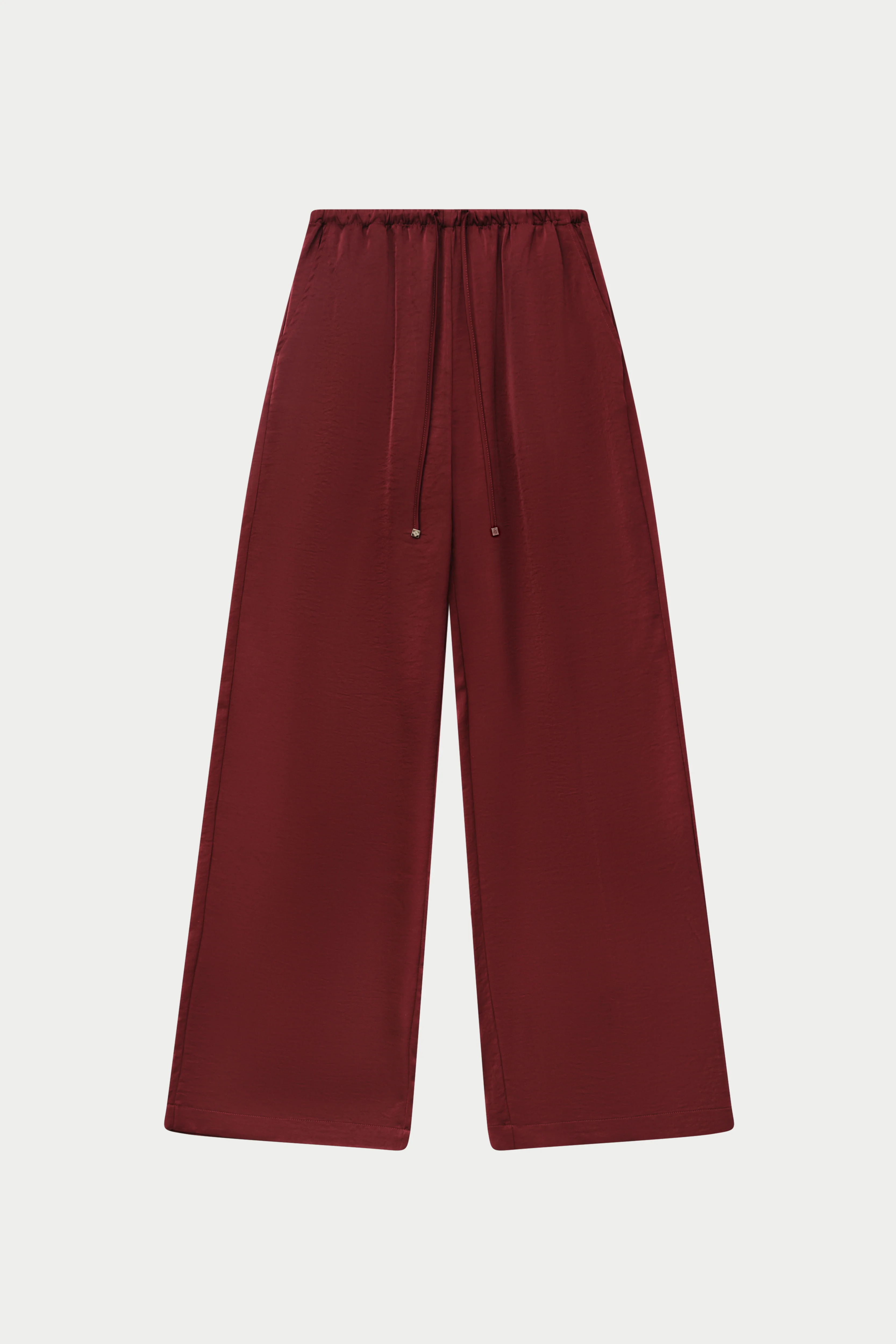 TEXTURED LINEN BUTTON DETAIL TROUSER - BURGUNDY