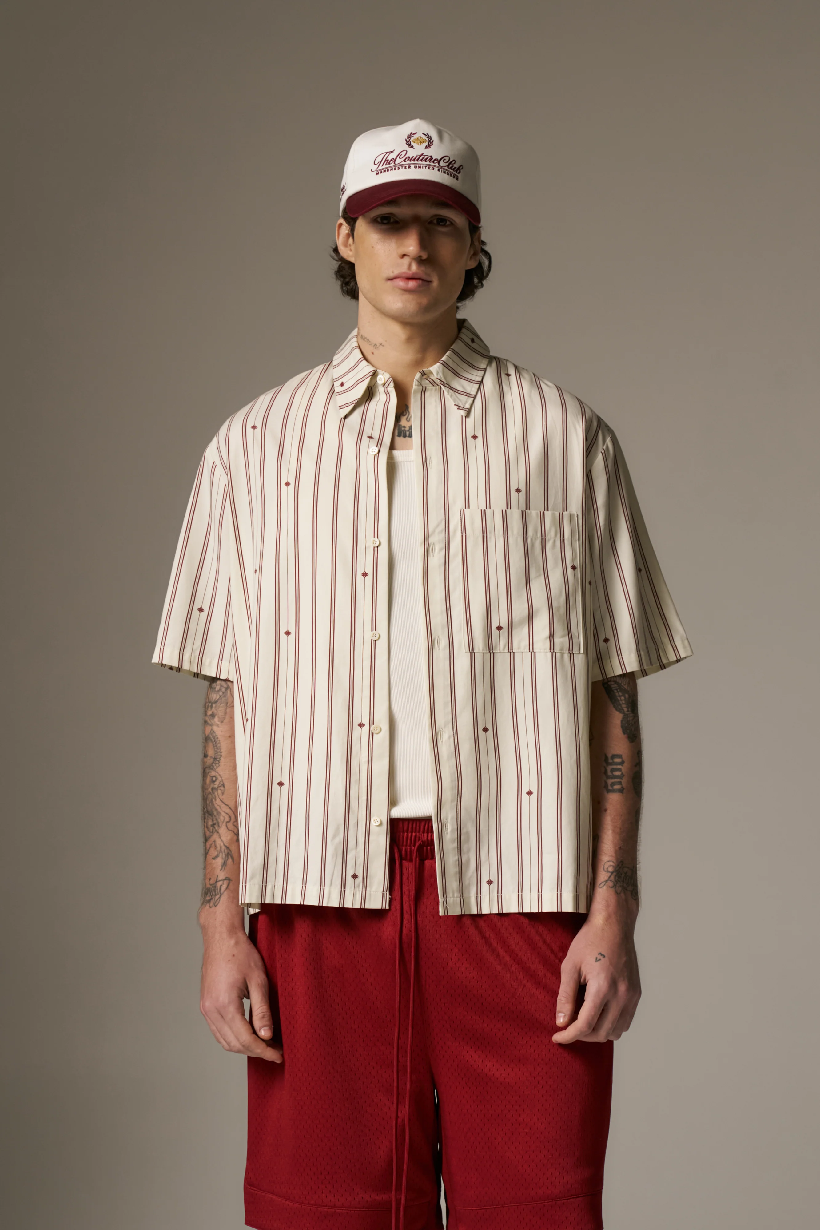 EMBLEM STRIPE SHIRT - STONE