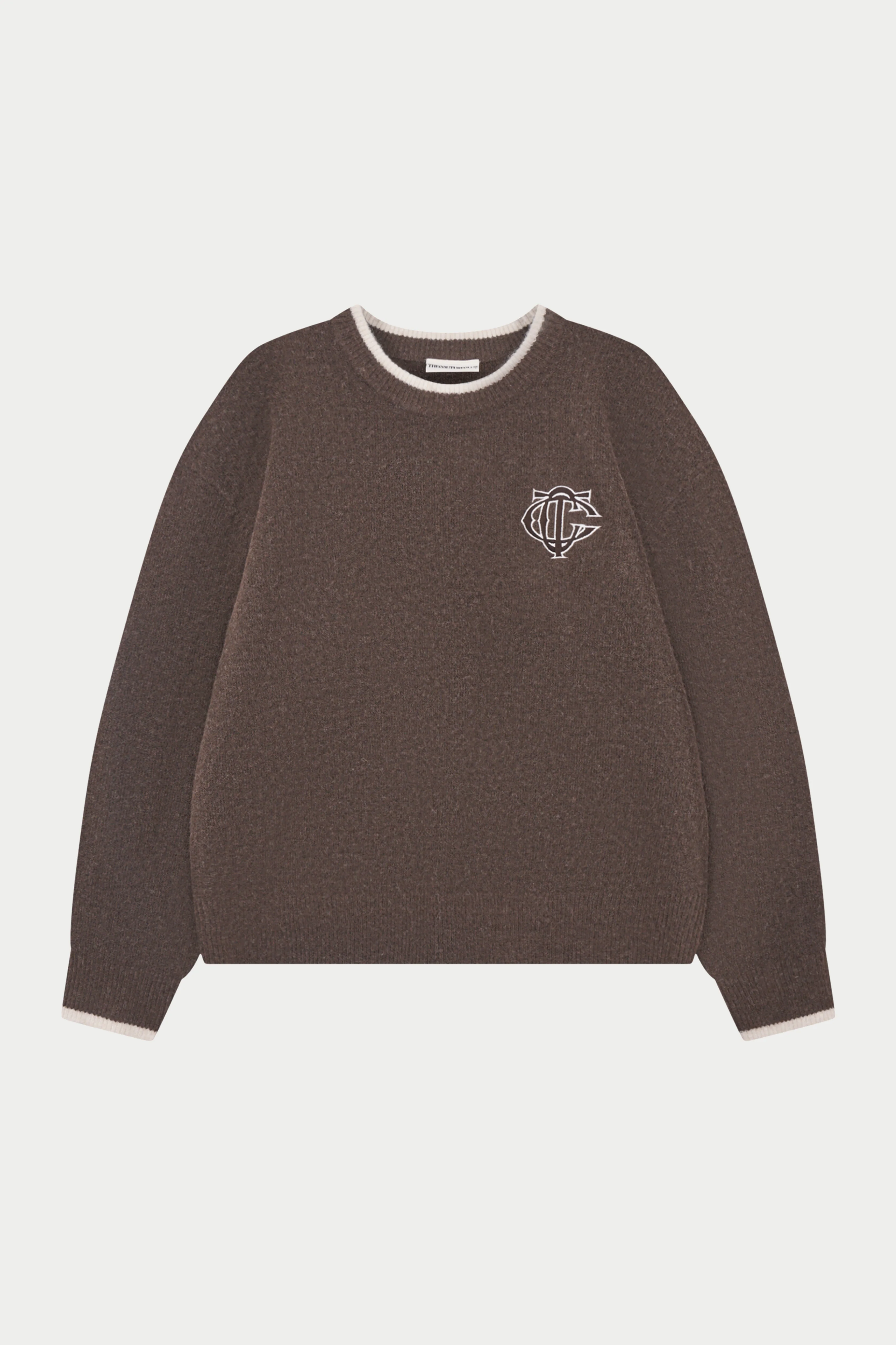 MONOGRAM EMBLEM KNITTED CREW - BROWN