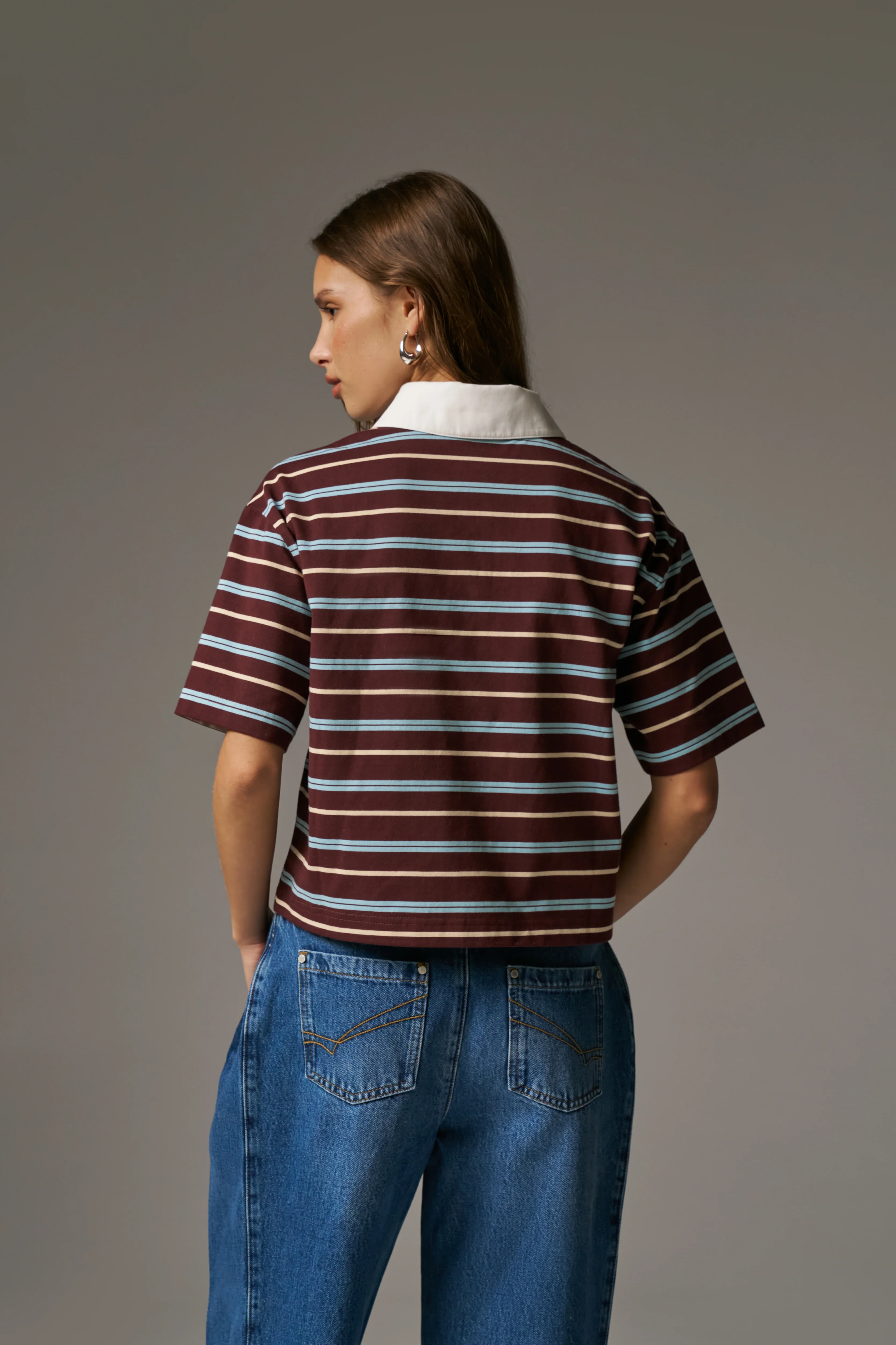 STRIPED POLO TEE - CHOCOLATE