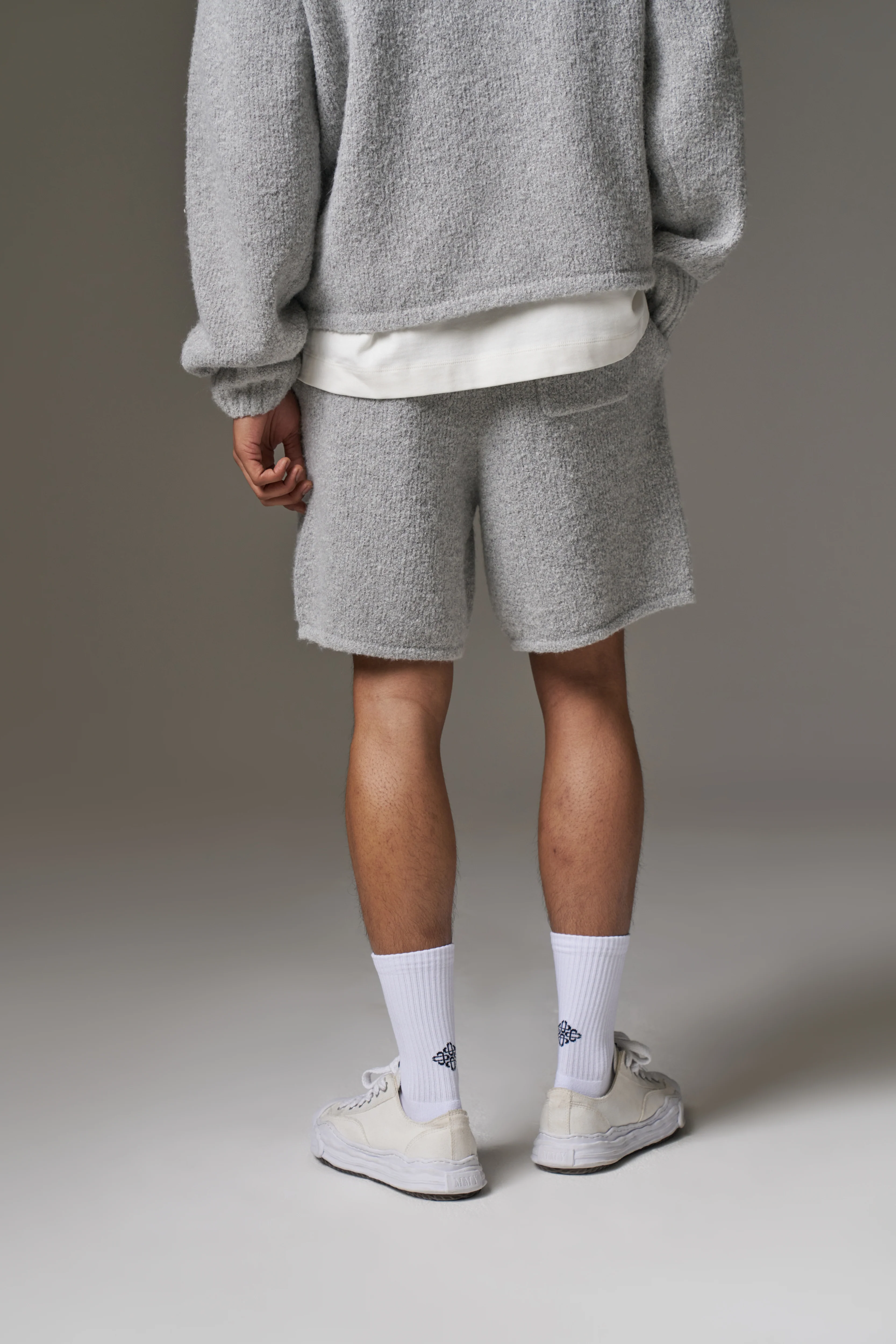 BOUCLE KNIT SHORTS - GREY MARL