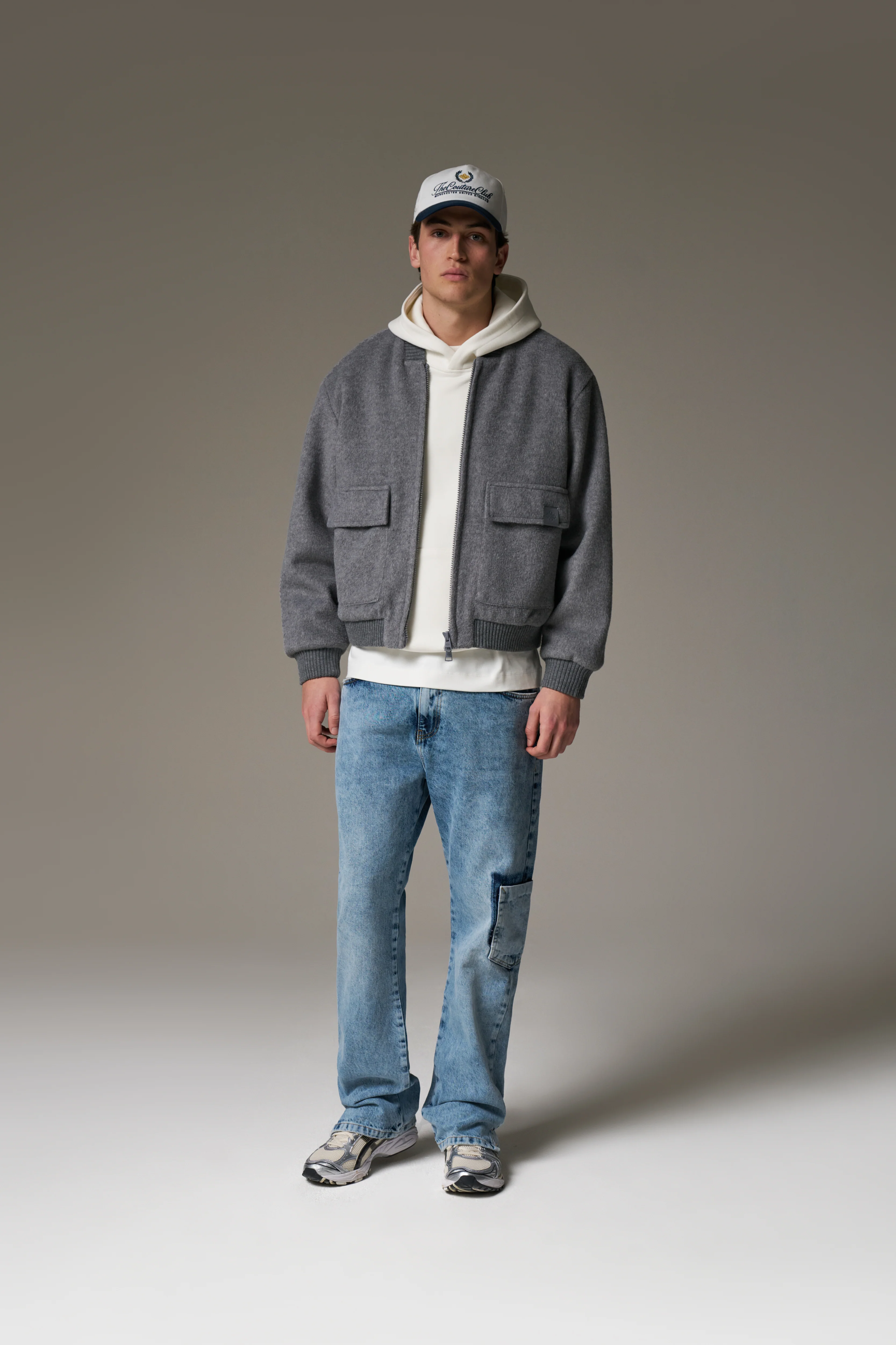 WOOL BLEND BOMBER JACKET - GREY MARL