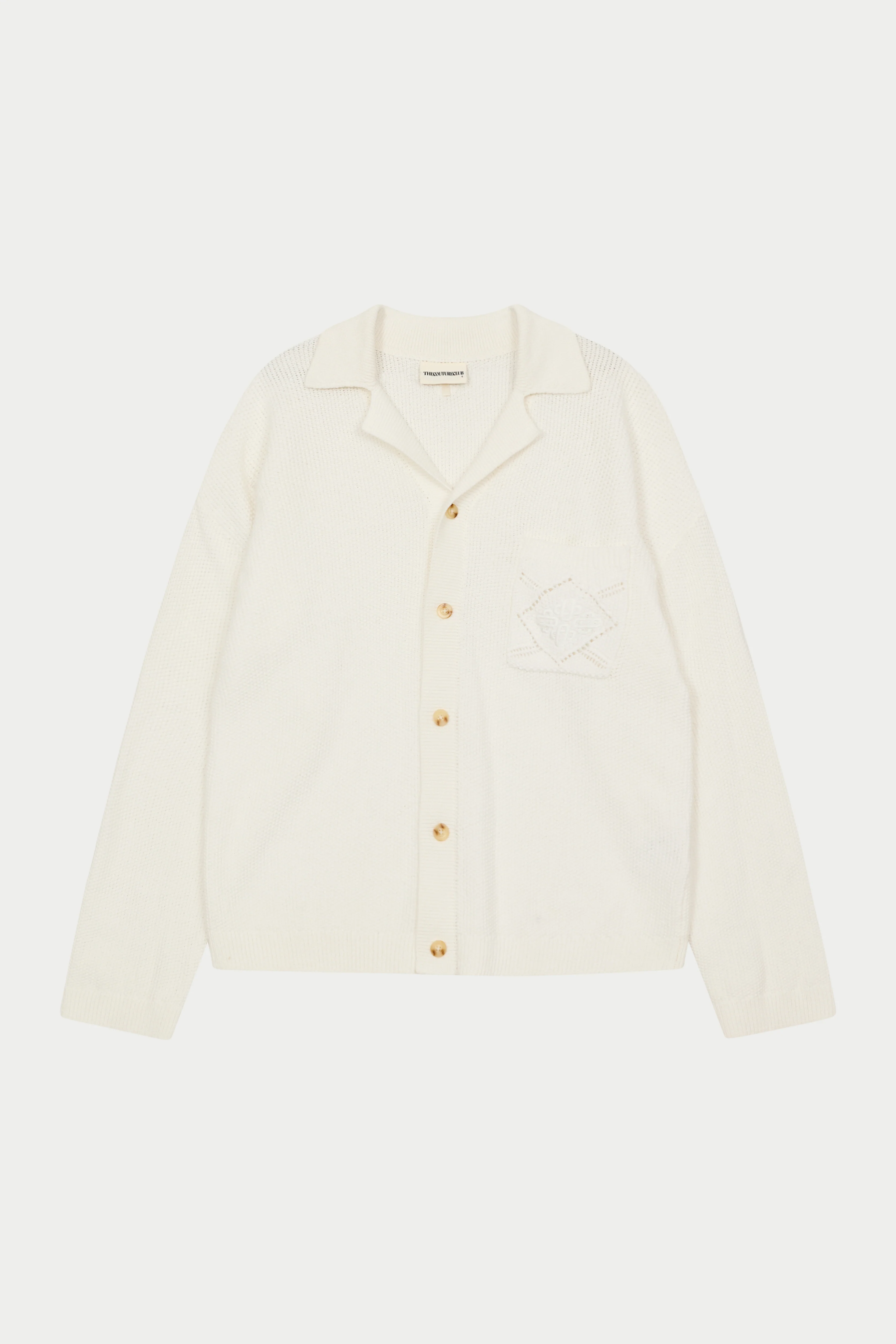 CROCHET KNITTED EMBLEM POCKET SHIRT - OFF WHITE