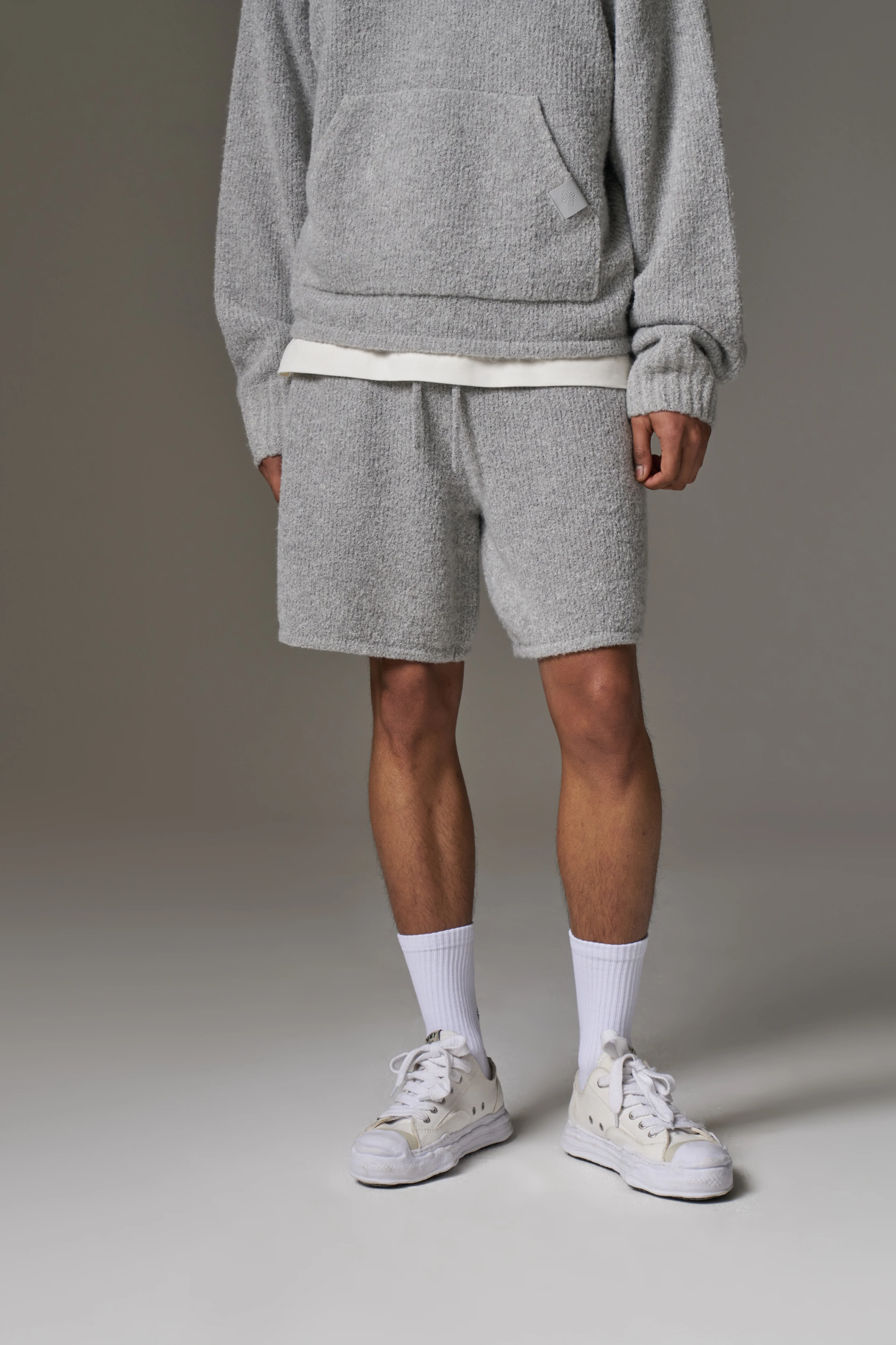 BOUCLE KNIT SHORTS - GREY MARL