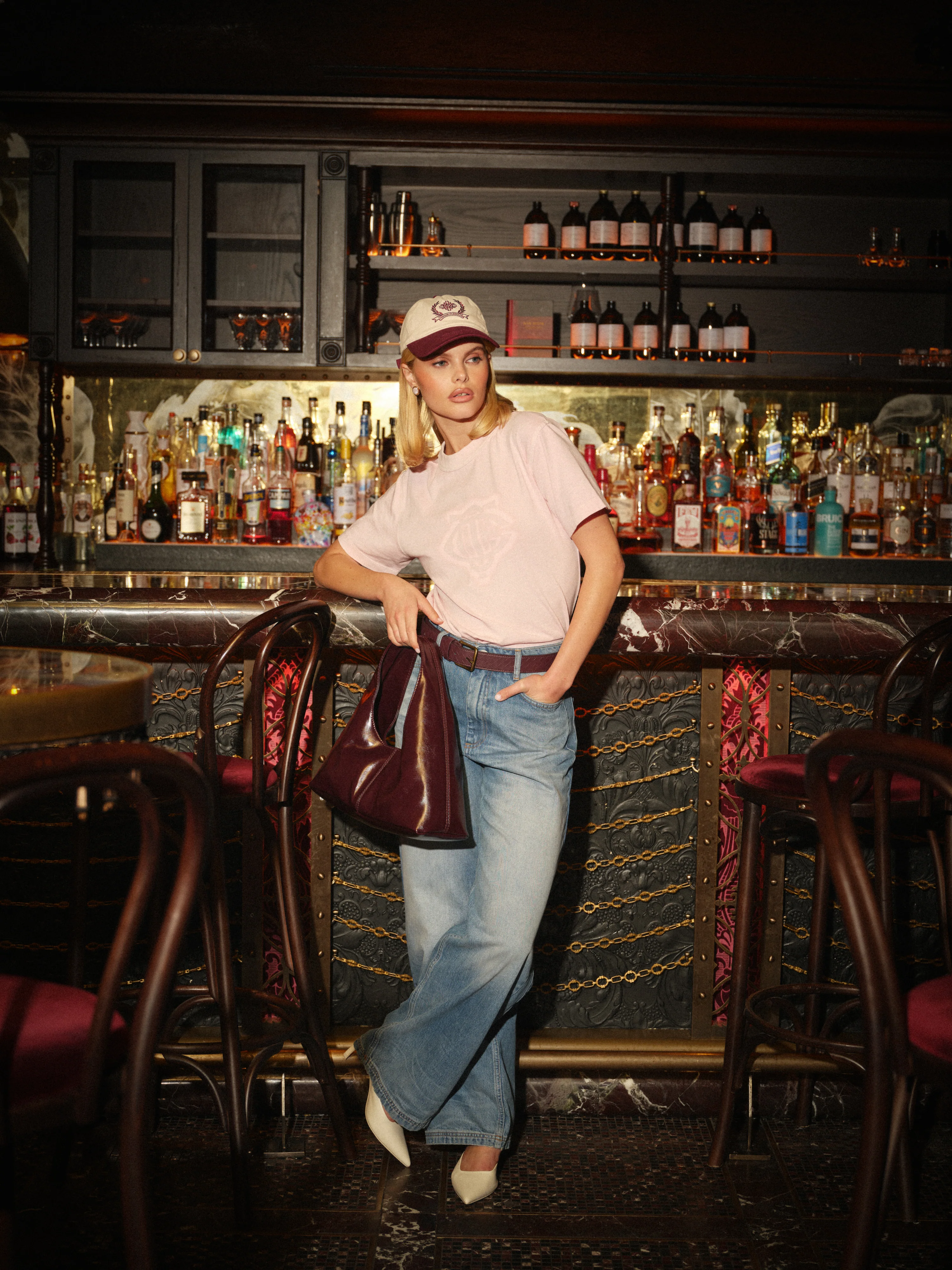 SHADOW PRINT EMBLEM T-SHIRT - WASHED PINK