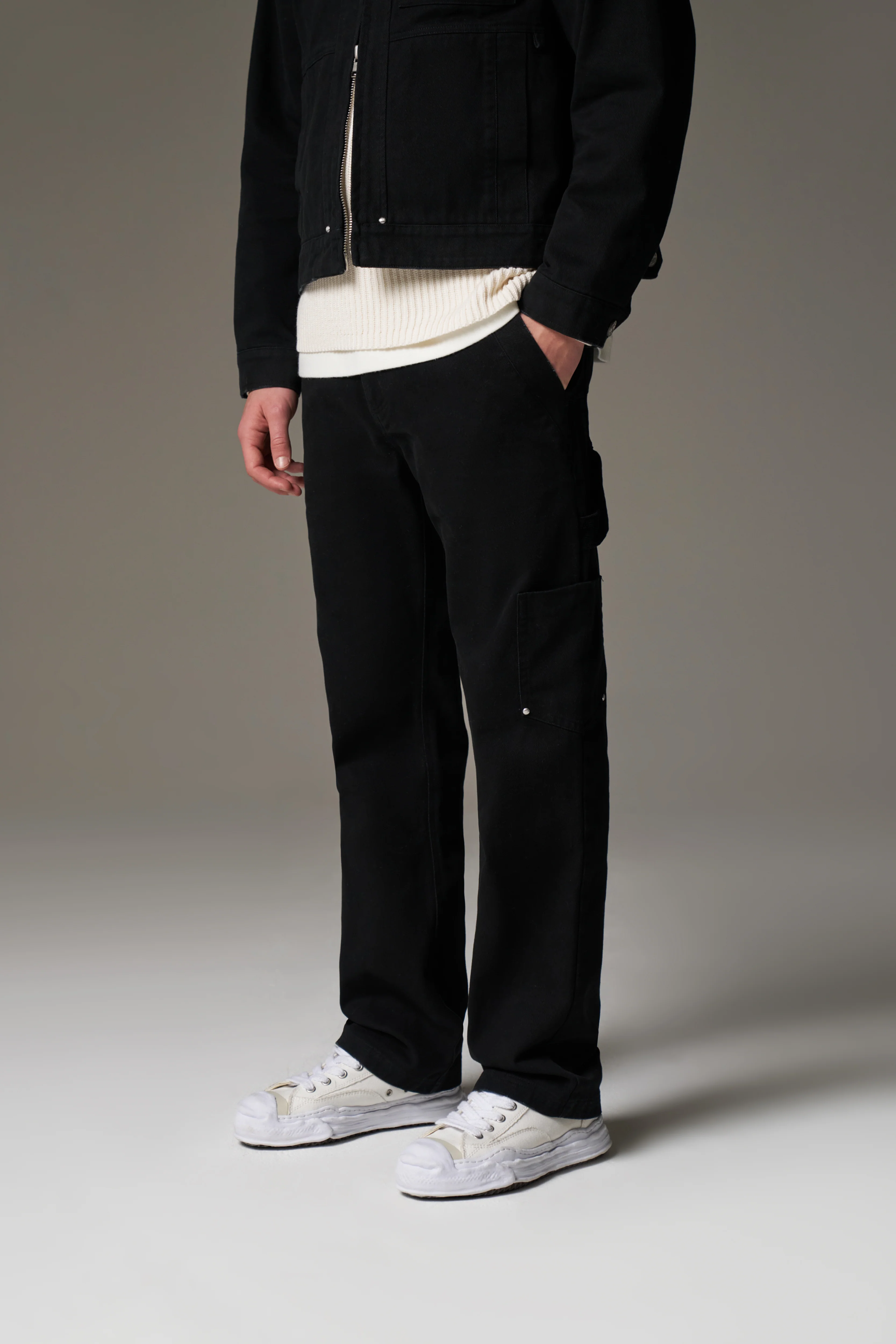 TWILL DOUBLE PATCH TROUSER - WASHED BLACK