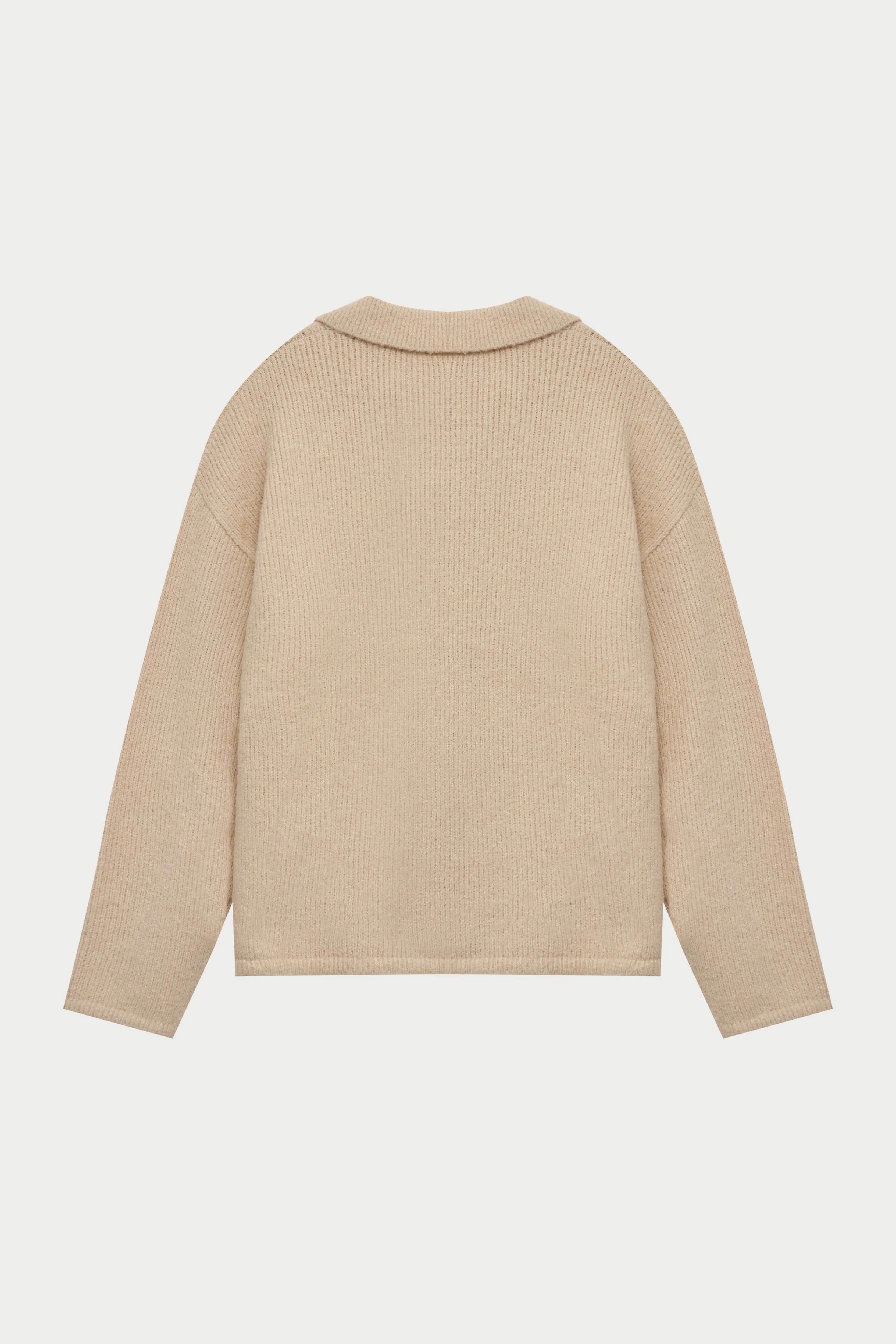 BOUCLE KNIT LONG SLEEVE POLO - STONE