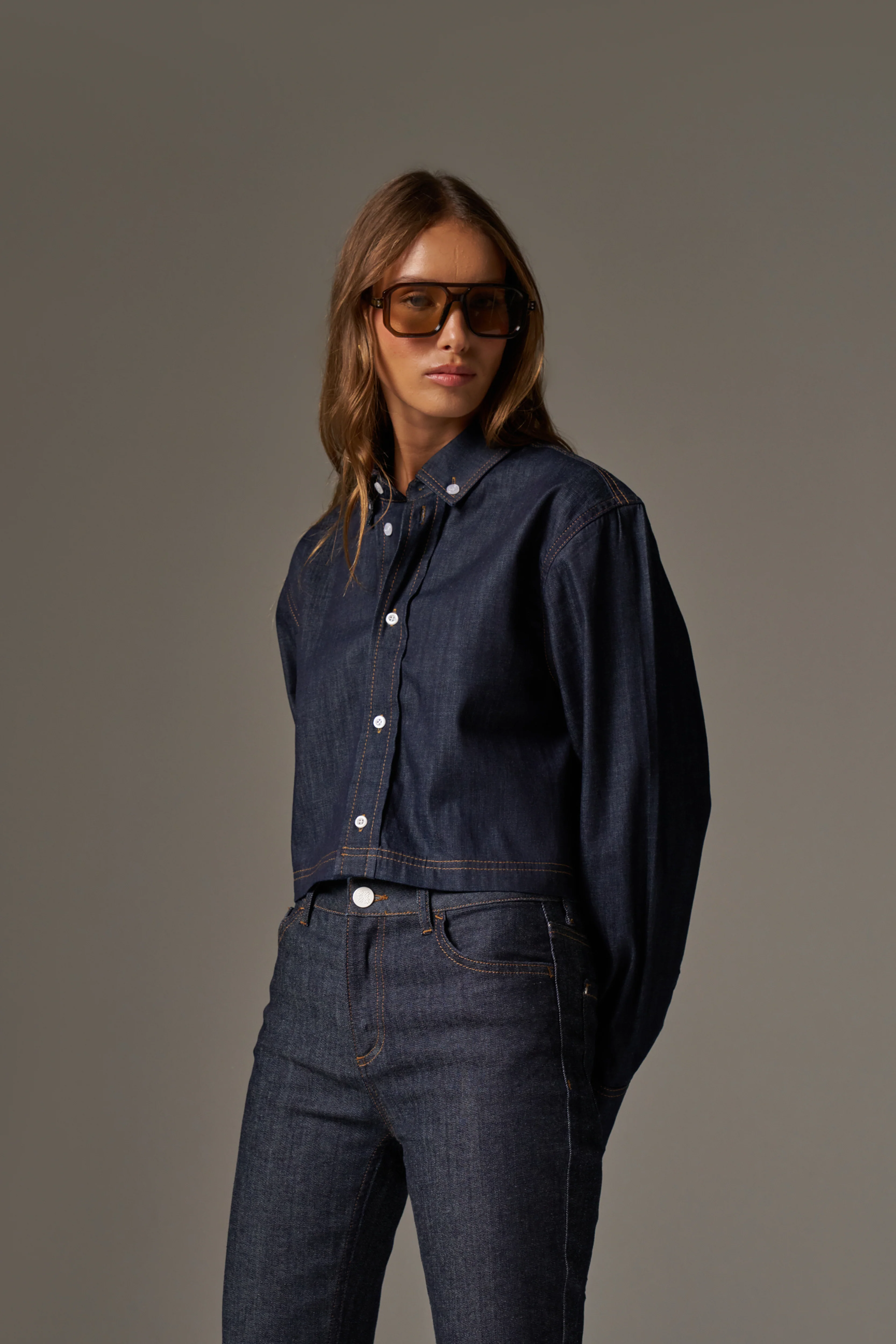 RELAXED LONG SLEEVE DENIM SHIRT - DARK INDIGO