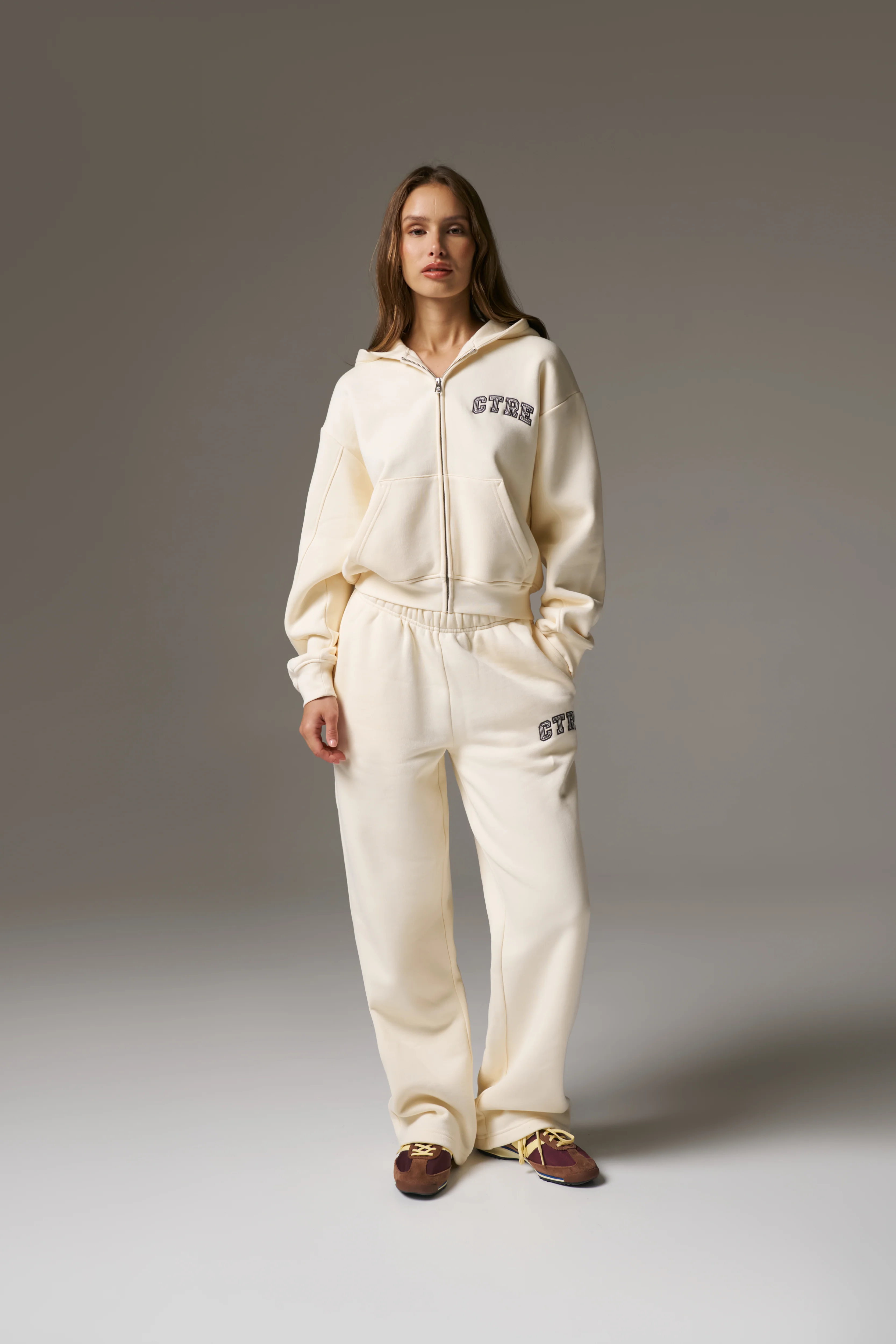 CTRE ZIP THROUGH RELAXED HOODIE - BUTTERMILK