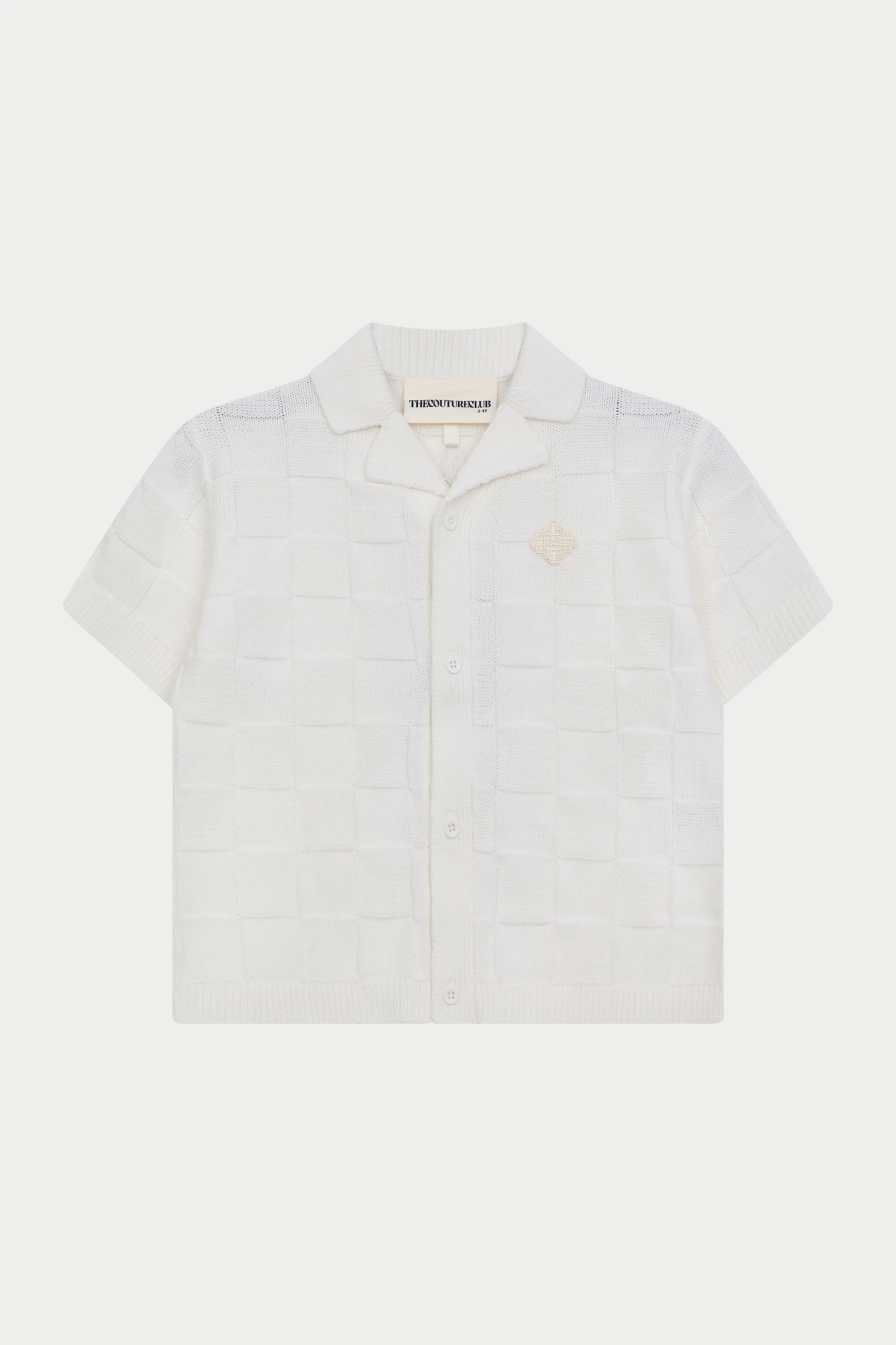 KIDS CHECKERBOARD KNITTED SHIRT - OFF WHITE