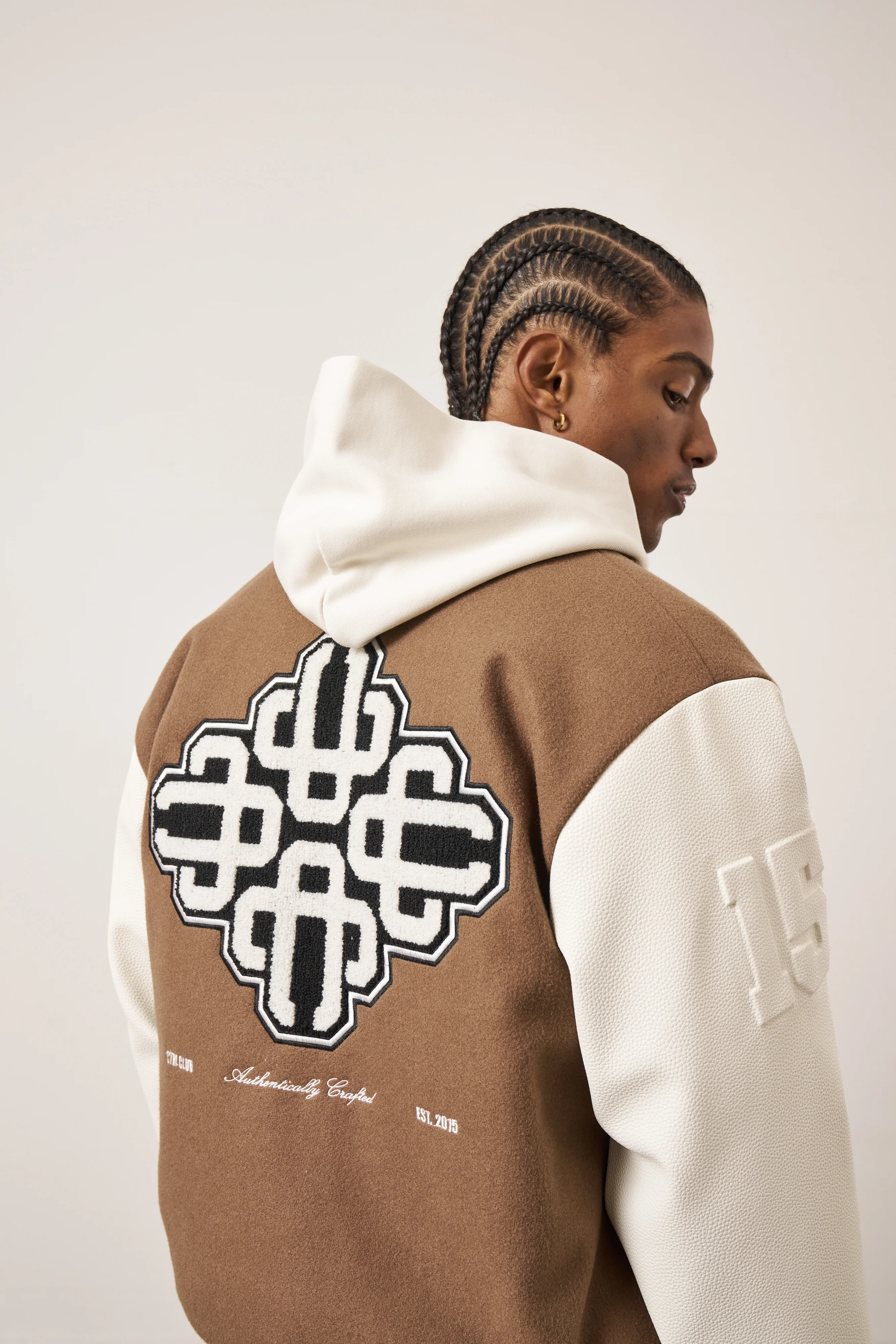 EMBLEM CHENILLE VARSITY JACKET - BROWN