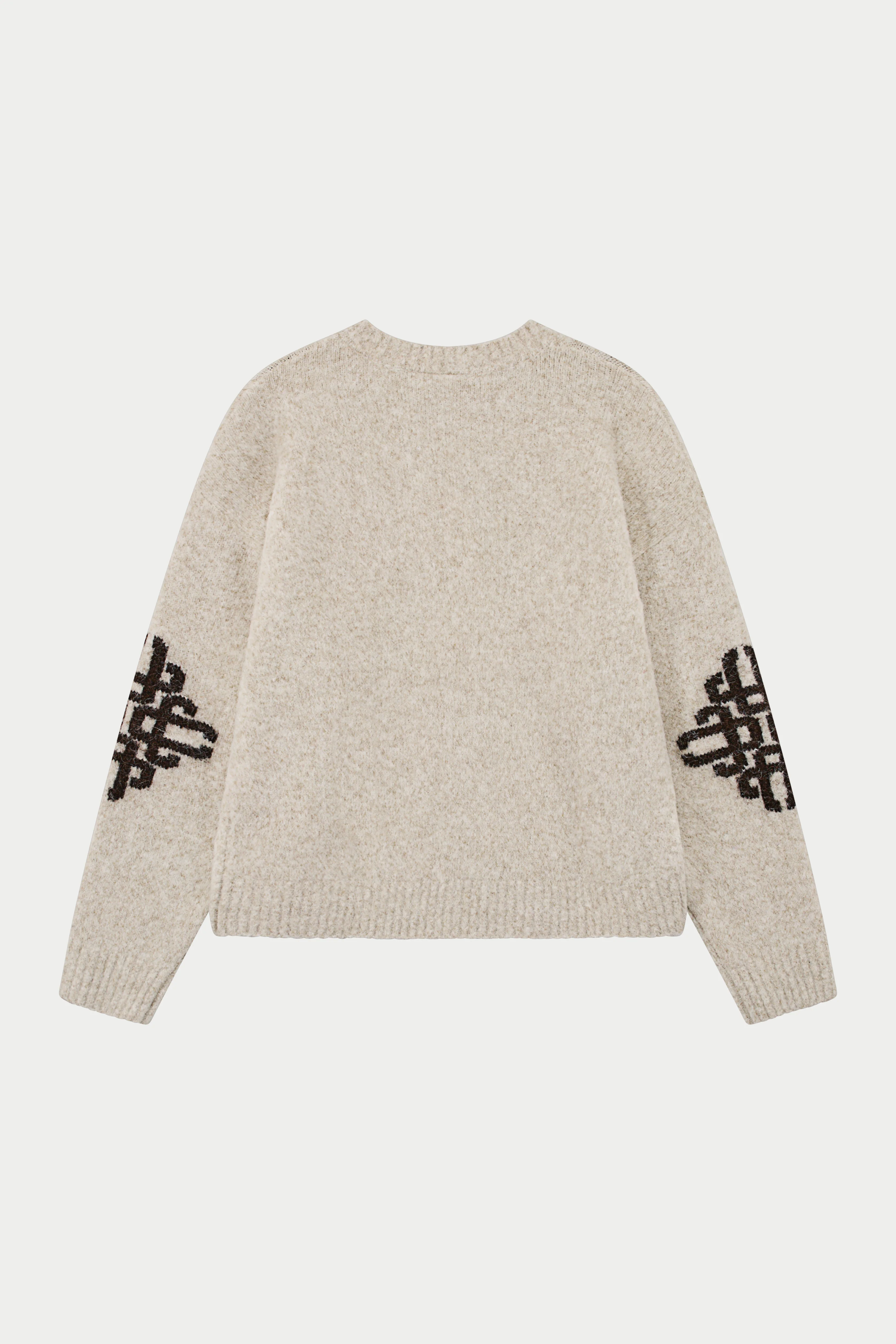 BRUSHED EMBLEM SLEEVE KNITTED CREW - OFF WHITE