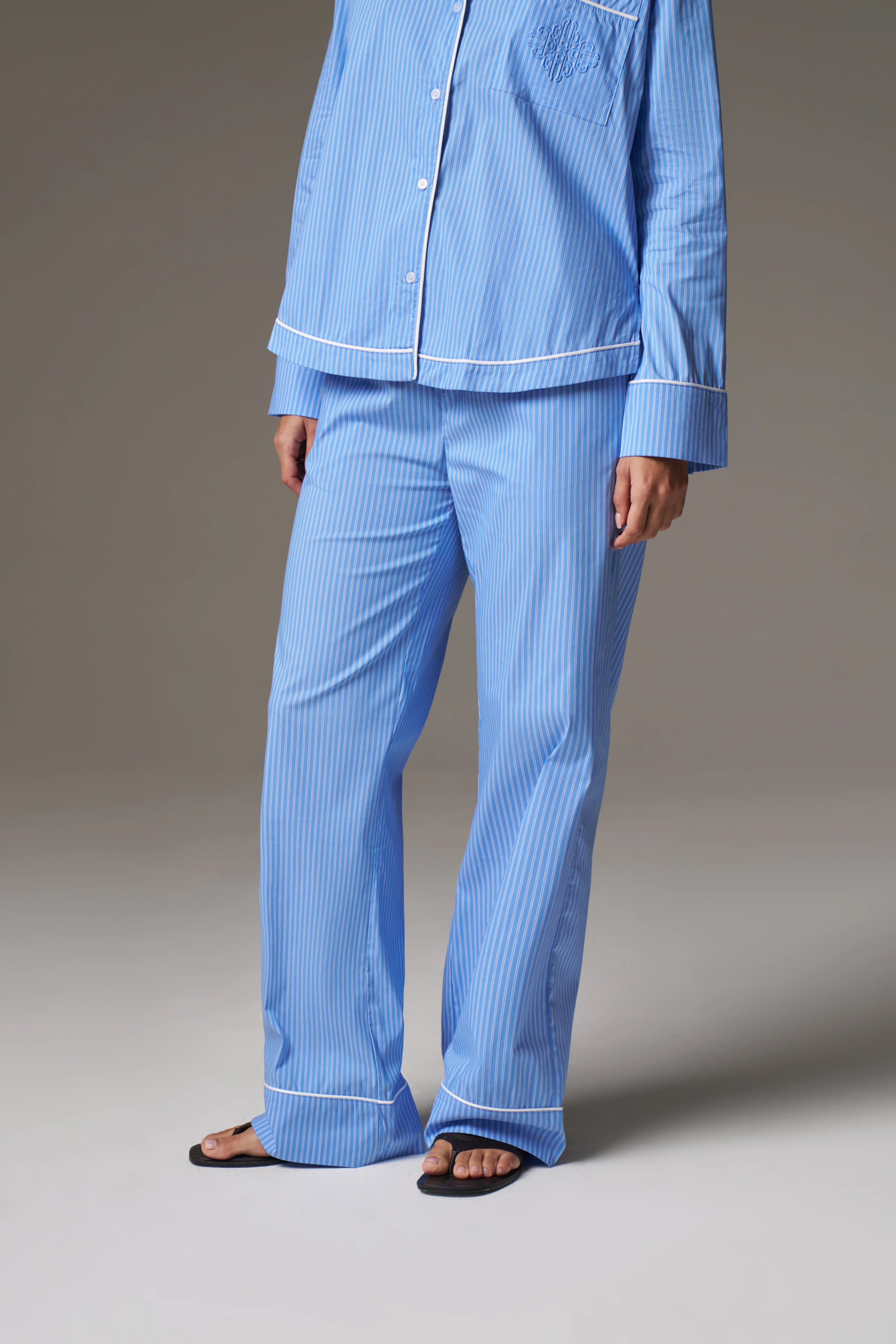 STRIPE PIPED EMBLEM TROUSERS - BLUE