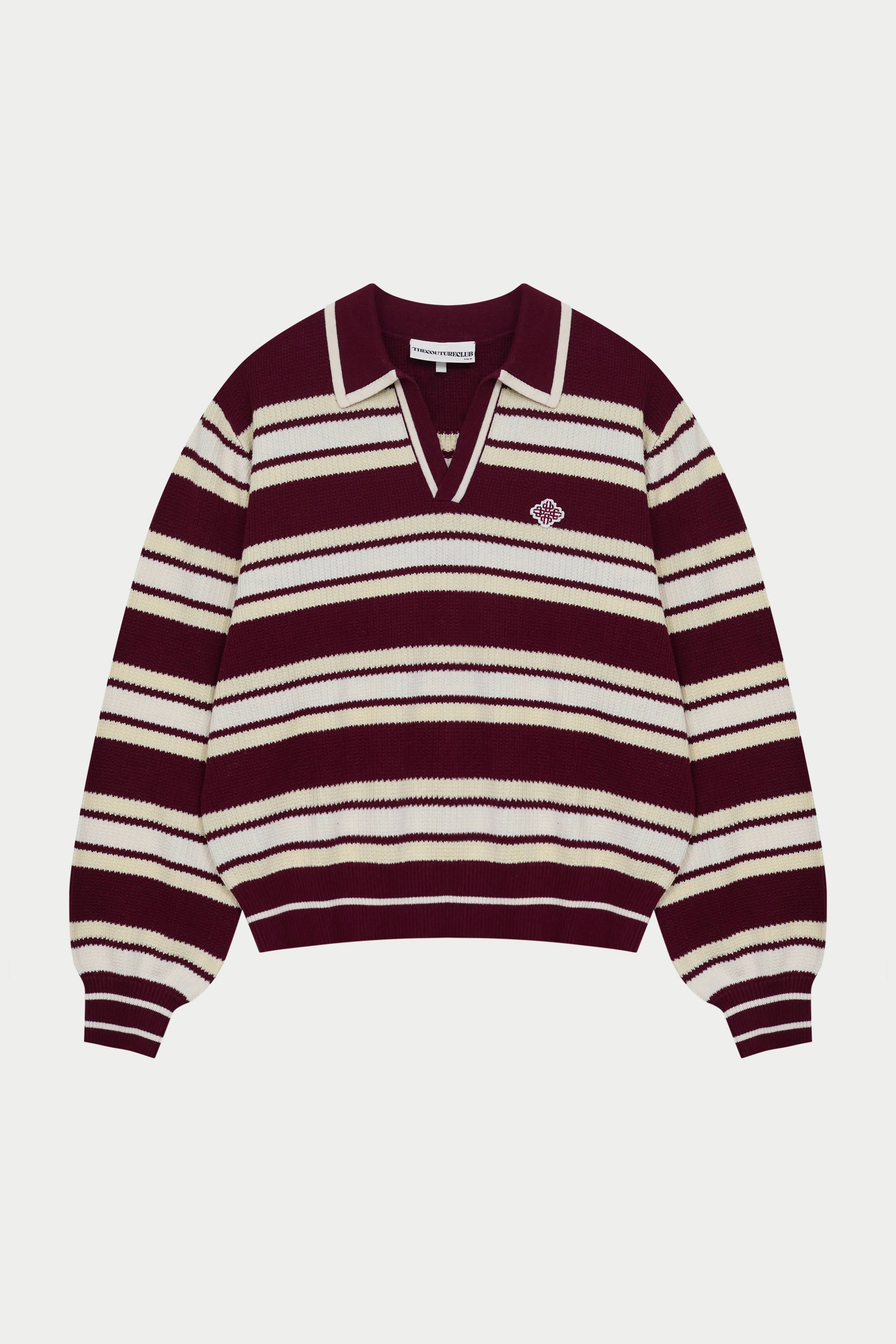 STRIPE KNITTED POLO SWEATSHIRT - BURGUNDY