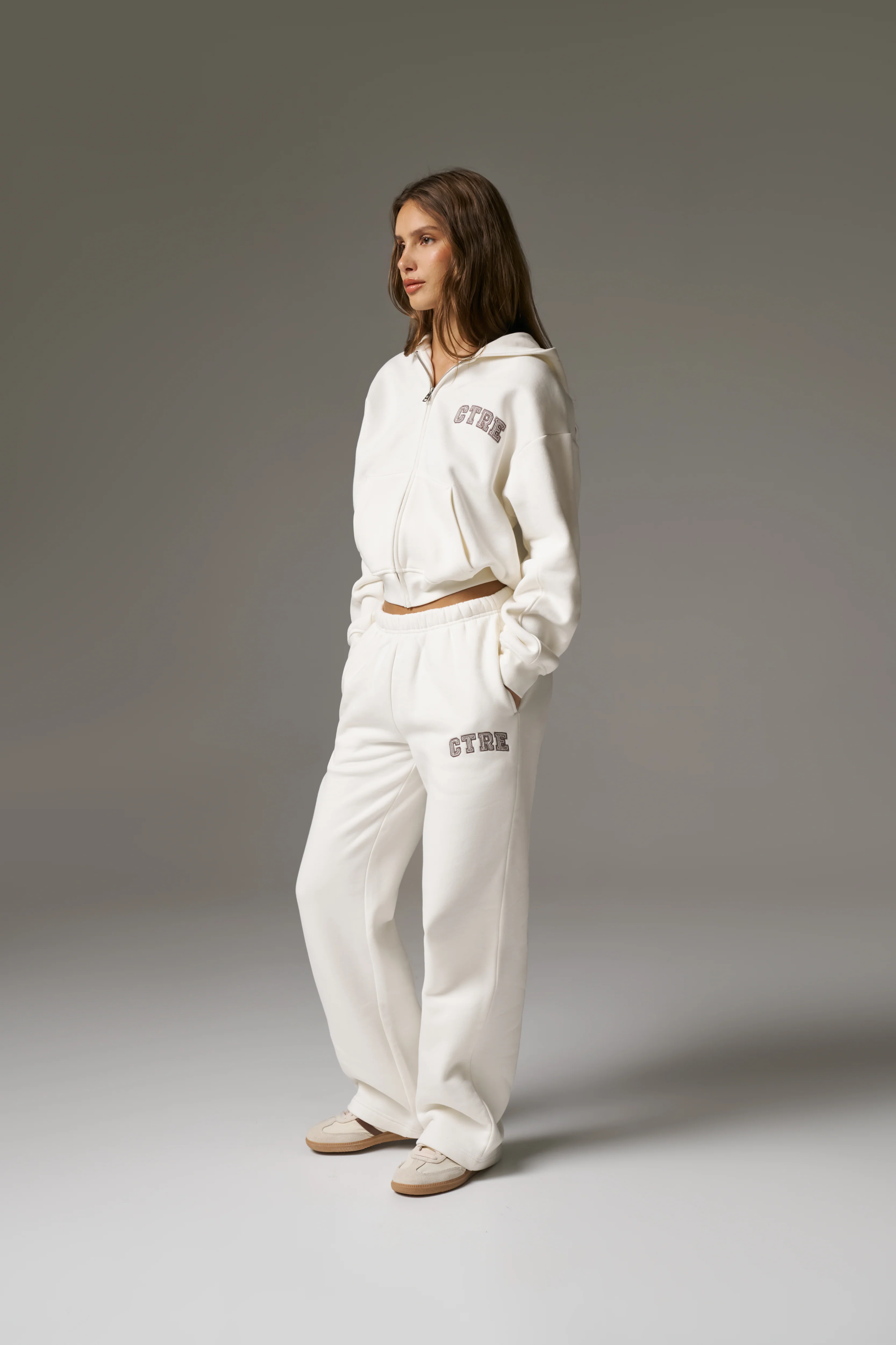 CTRE ZIP THROUGH RELAXED HOODIE - OFF WHITE