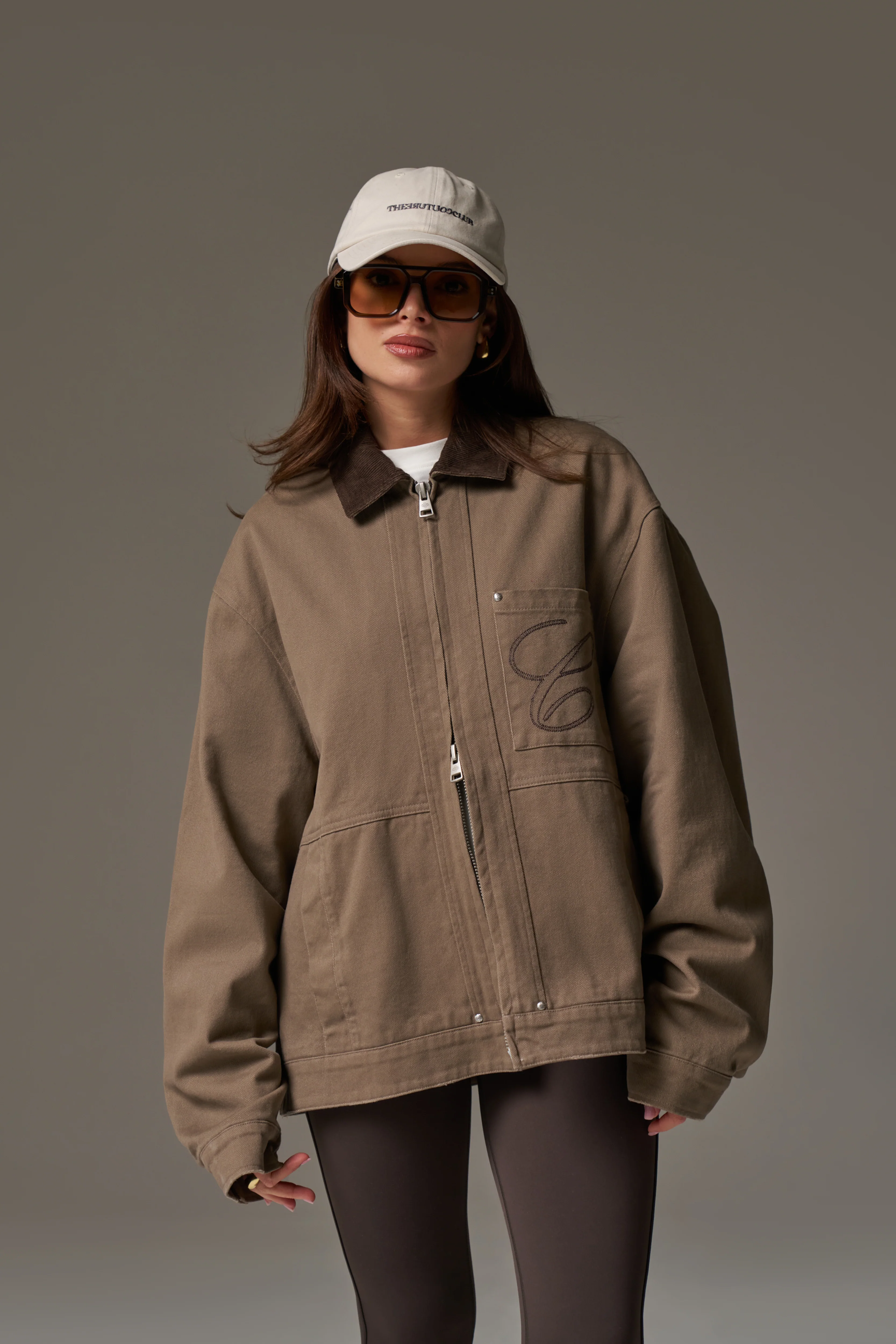 TWILL CONTRAST COLLAR JACKET - WASHED BROWN