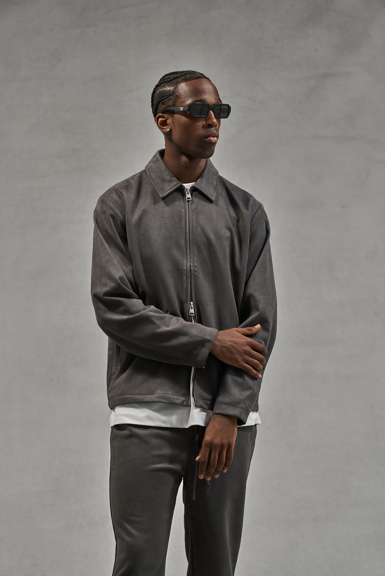 FAUX SUEDE WORKER JACKET - CHARCOAL