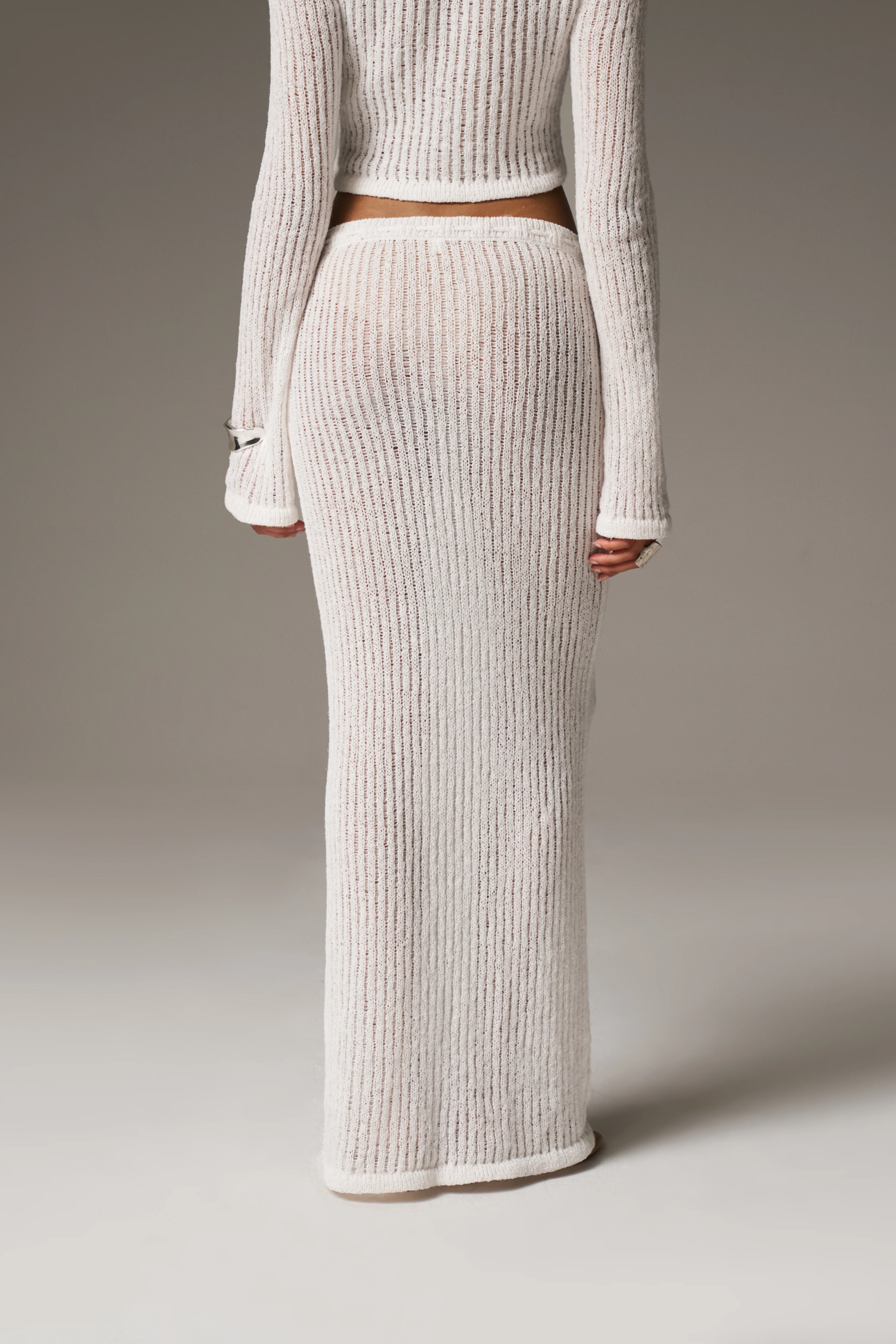 LADDER KNIT MAXI SKIRT - CREAM