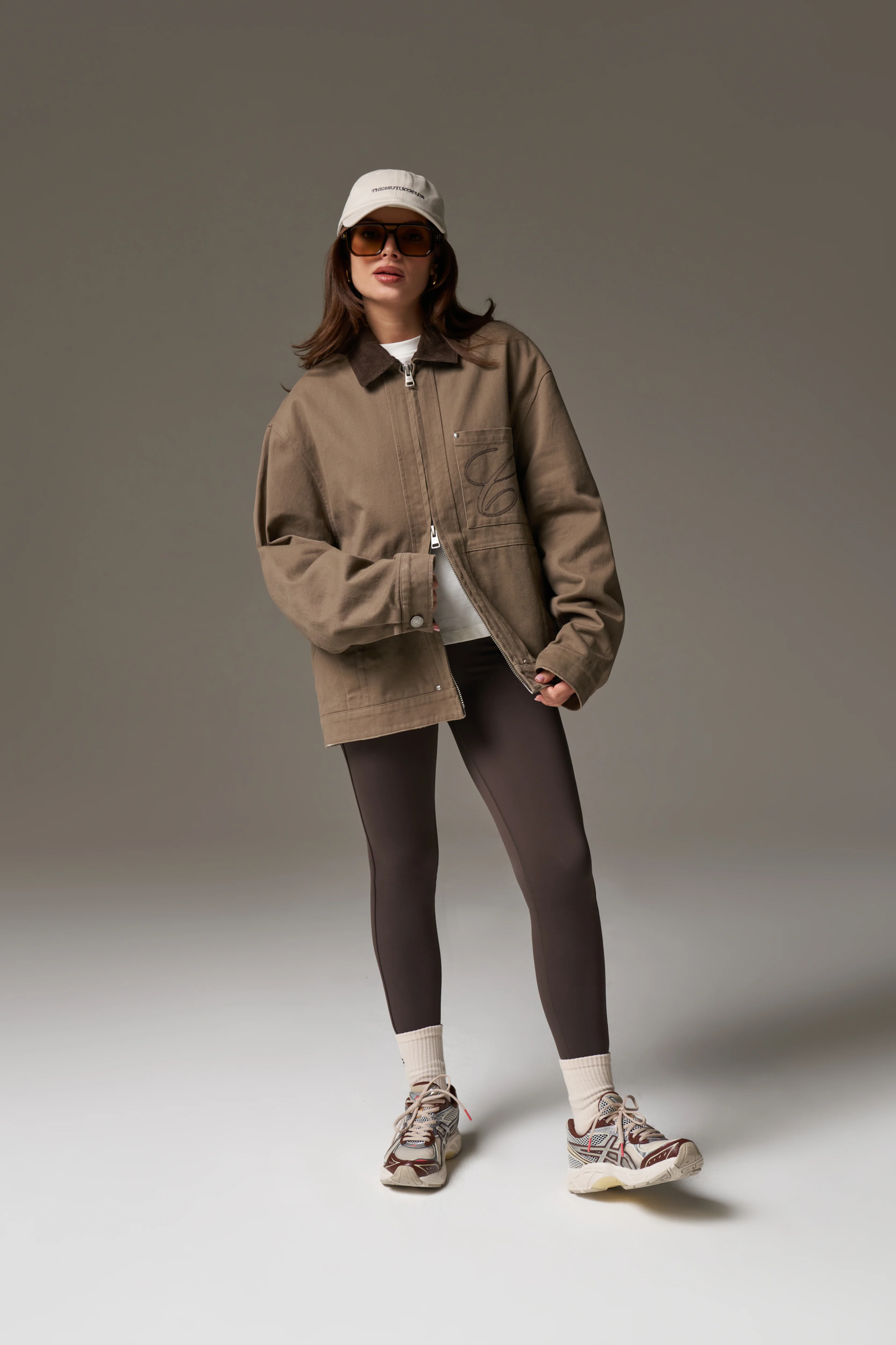 TWILL CONTRAST COLLAR JACKET - WASHED BROWN