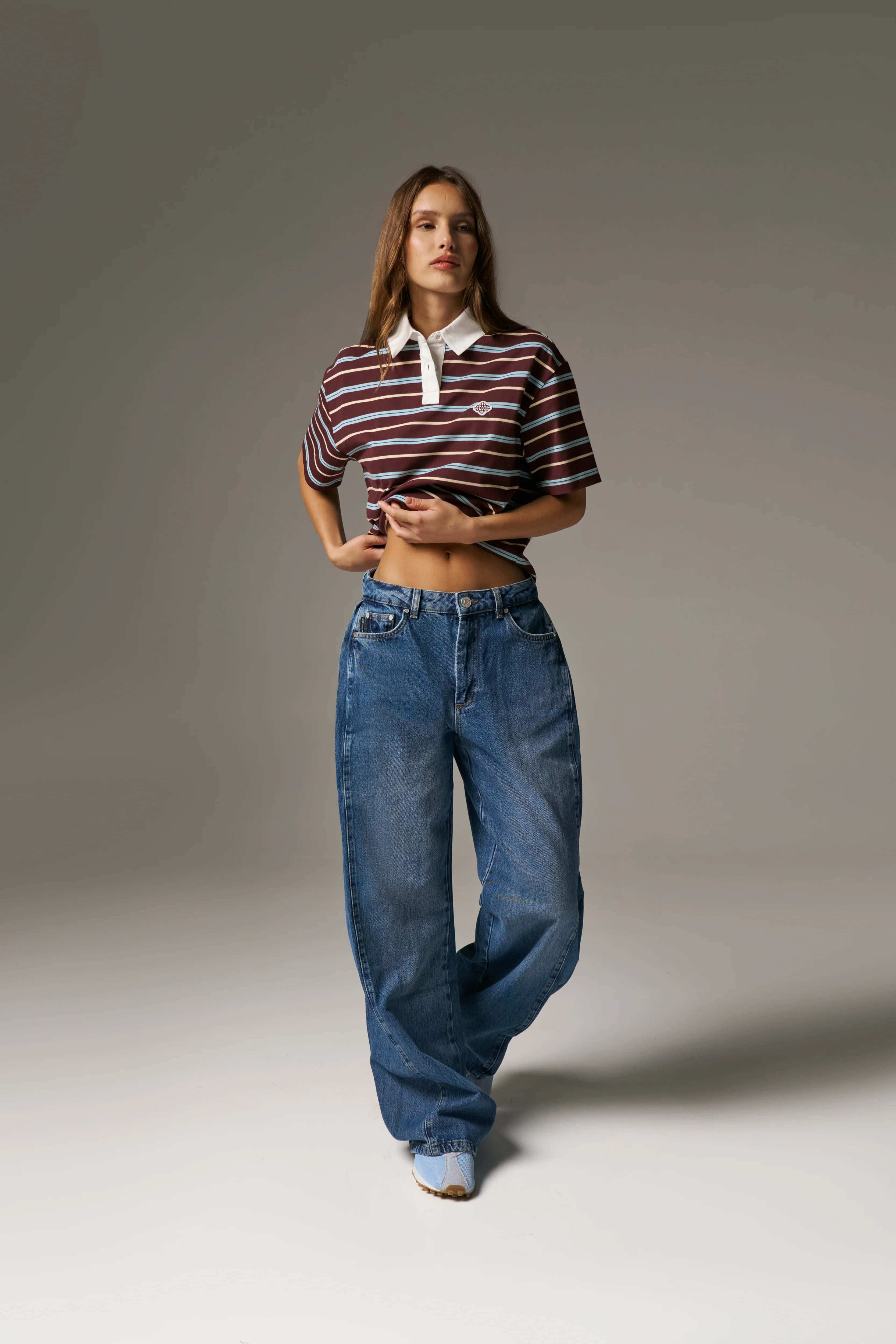 STRIPED POLO TEE - CHOCOLATE