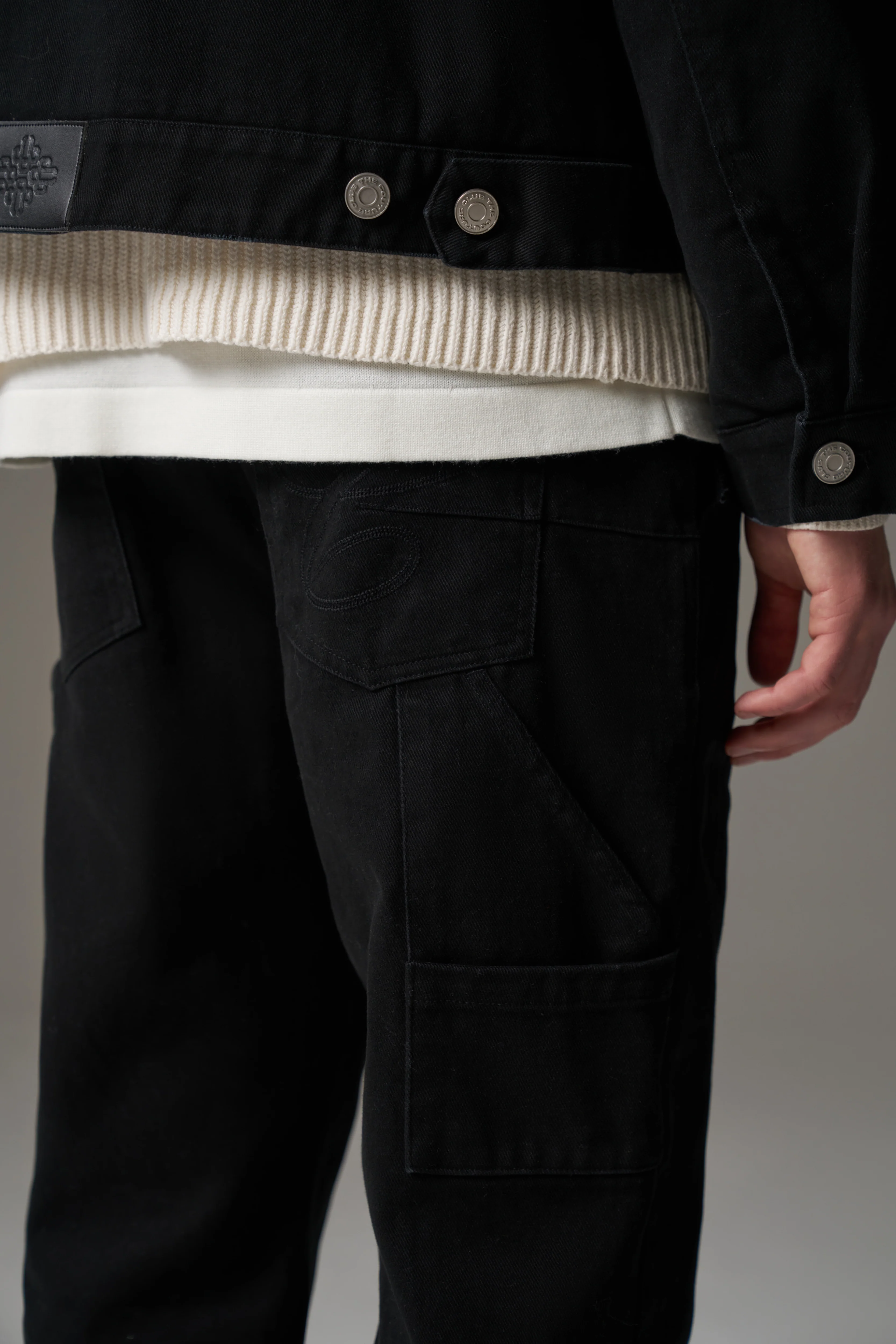 TWILL DOUBLE PATCH TROUSER - WASHED BLACK