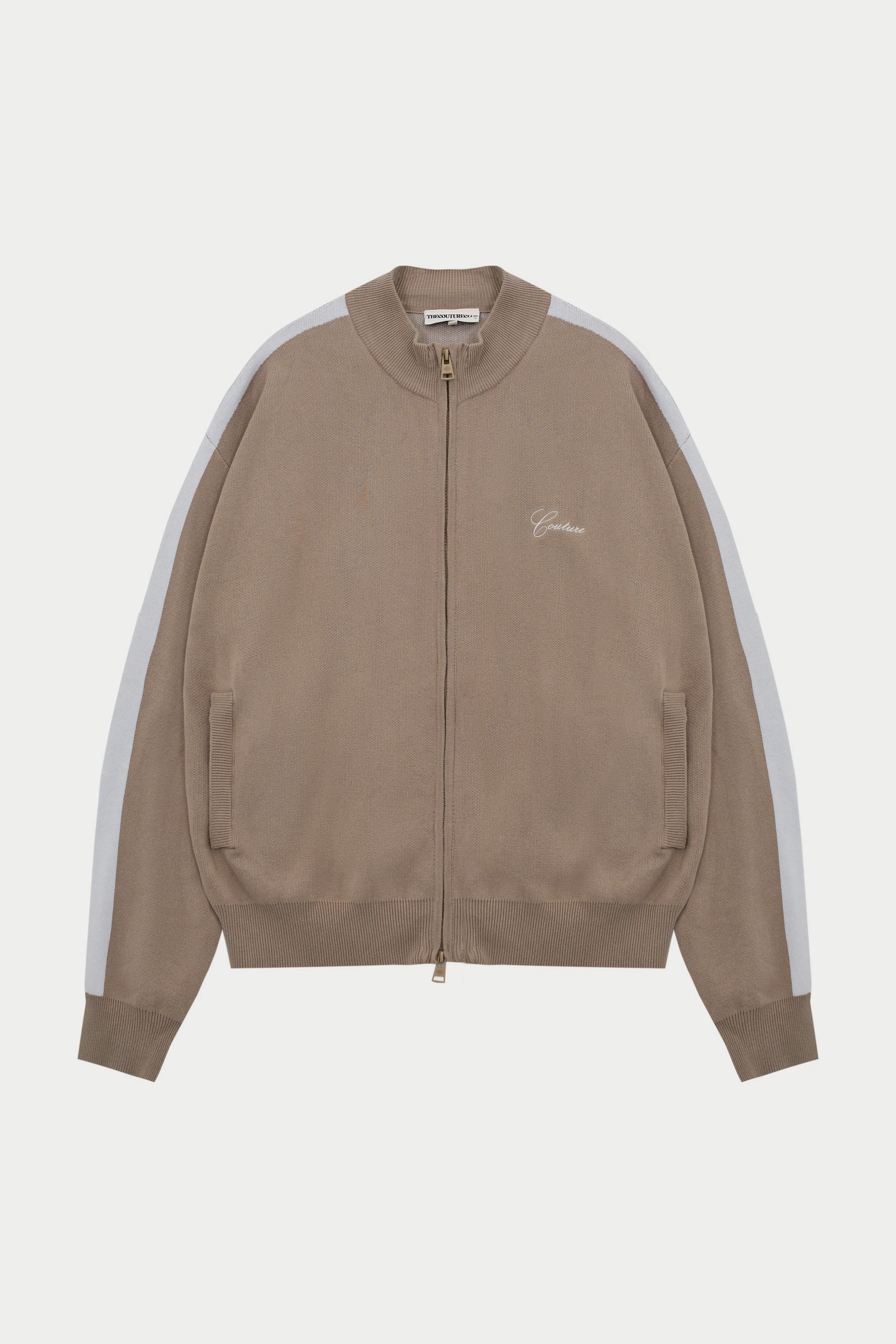 SIDE STRIPE KNITTED TRACK JACKET - BEIGE