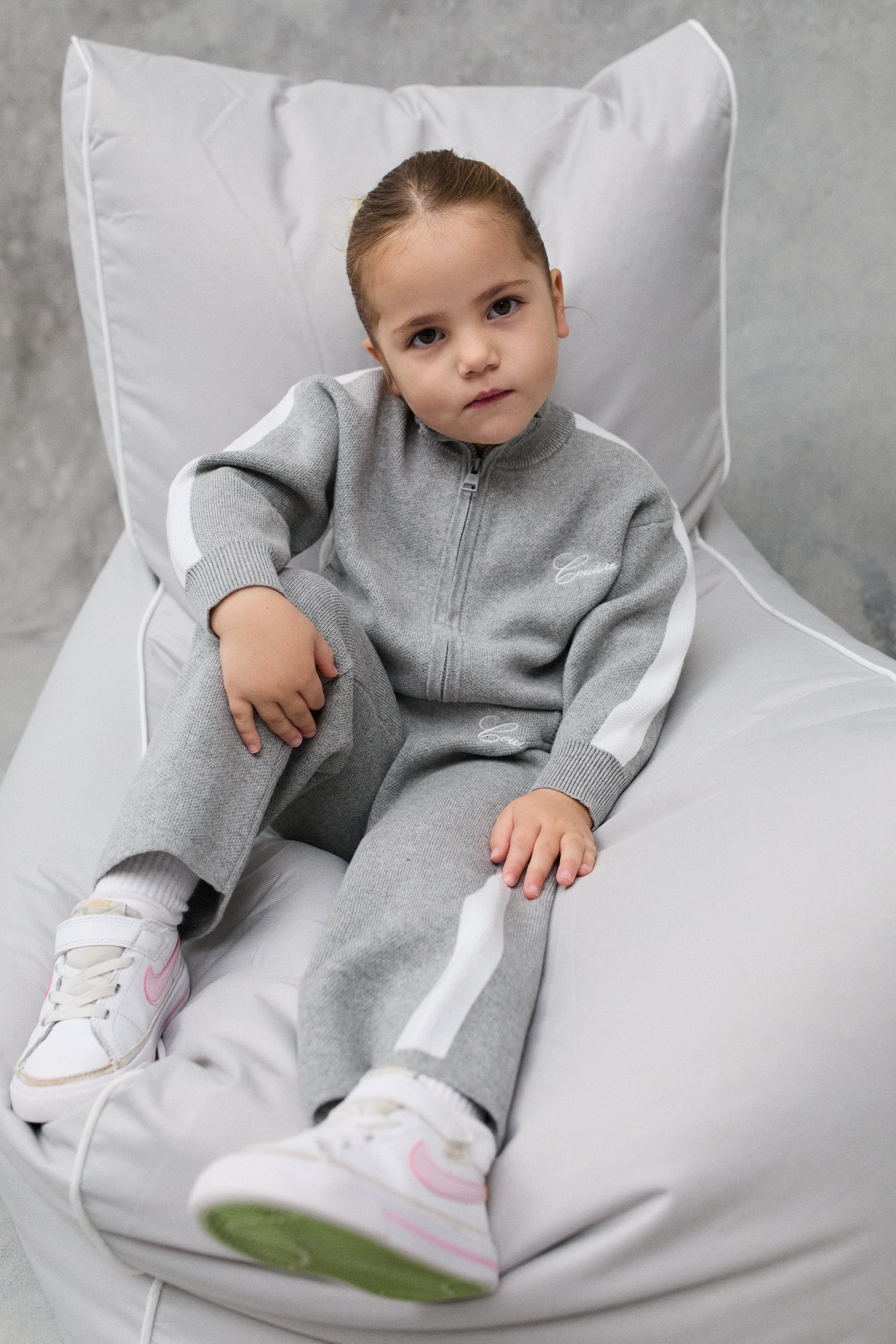 JNR SIDE STRIPE KNITTED JOGGERS - GREY MARL