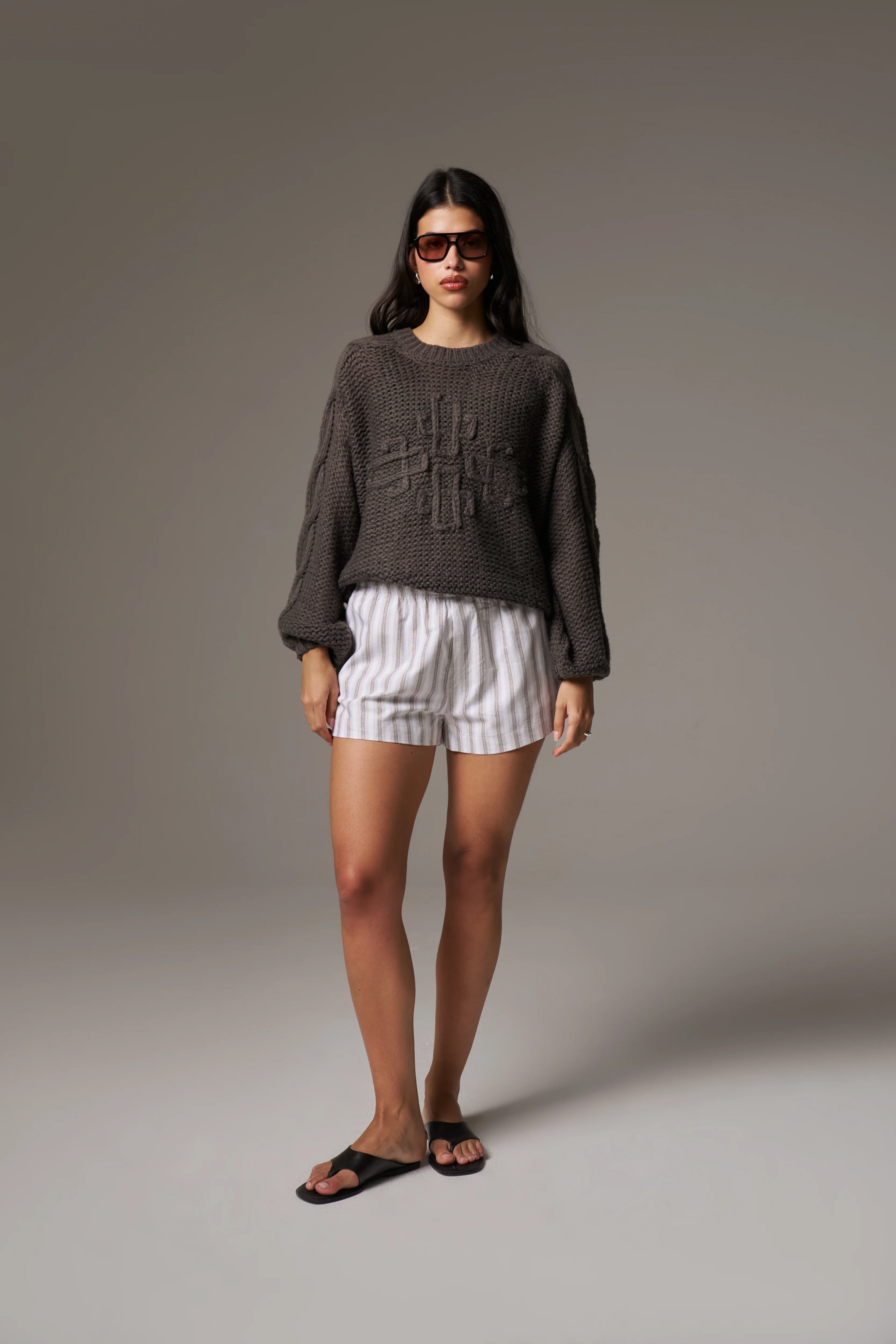EMBLEM OVERSIZED KNIT JUMPER - COCOA
