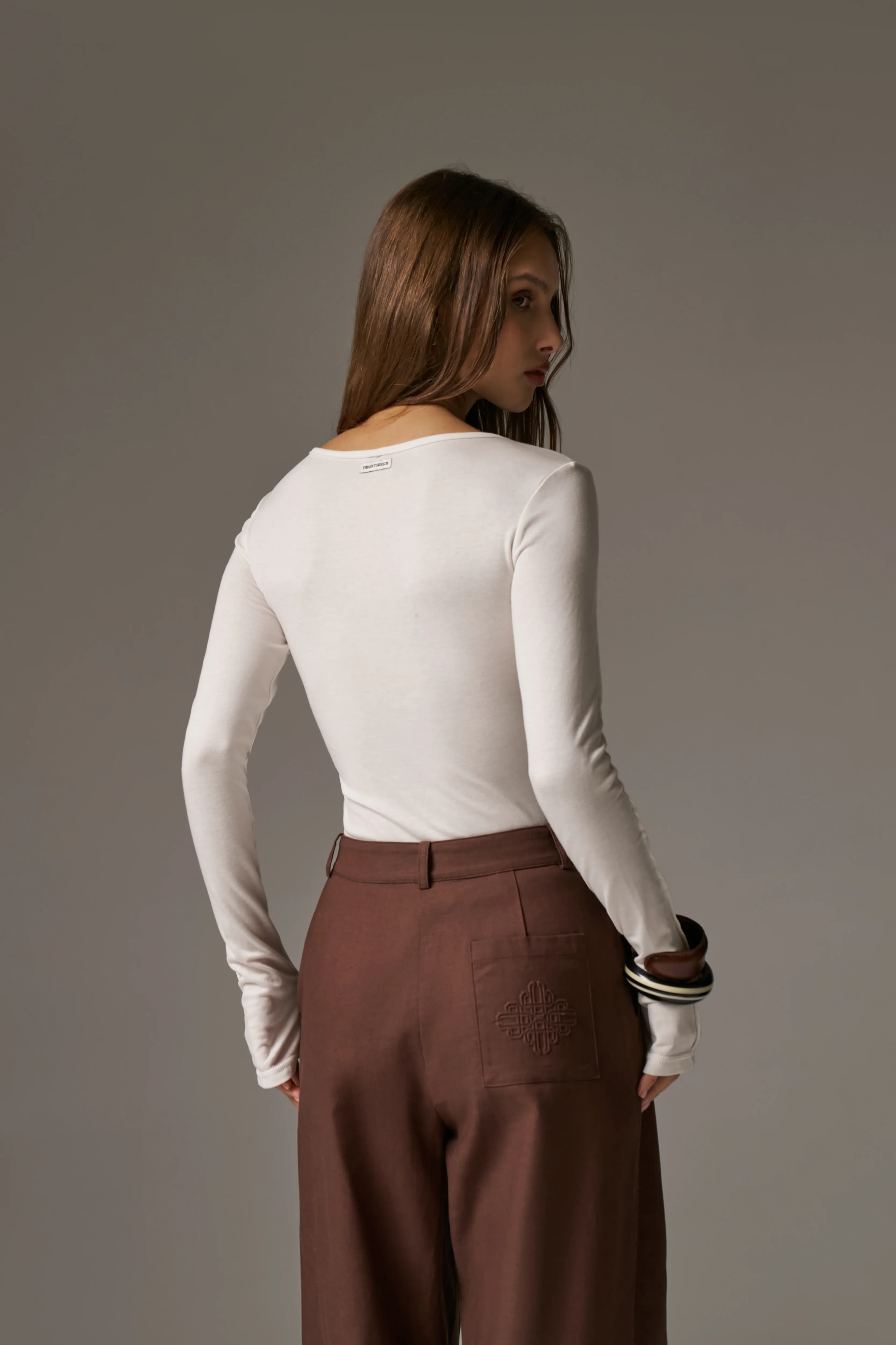 LONG SLEEVE SLUB TOP - WHITE