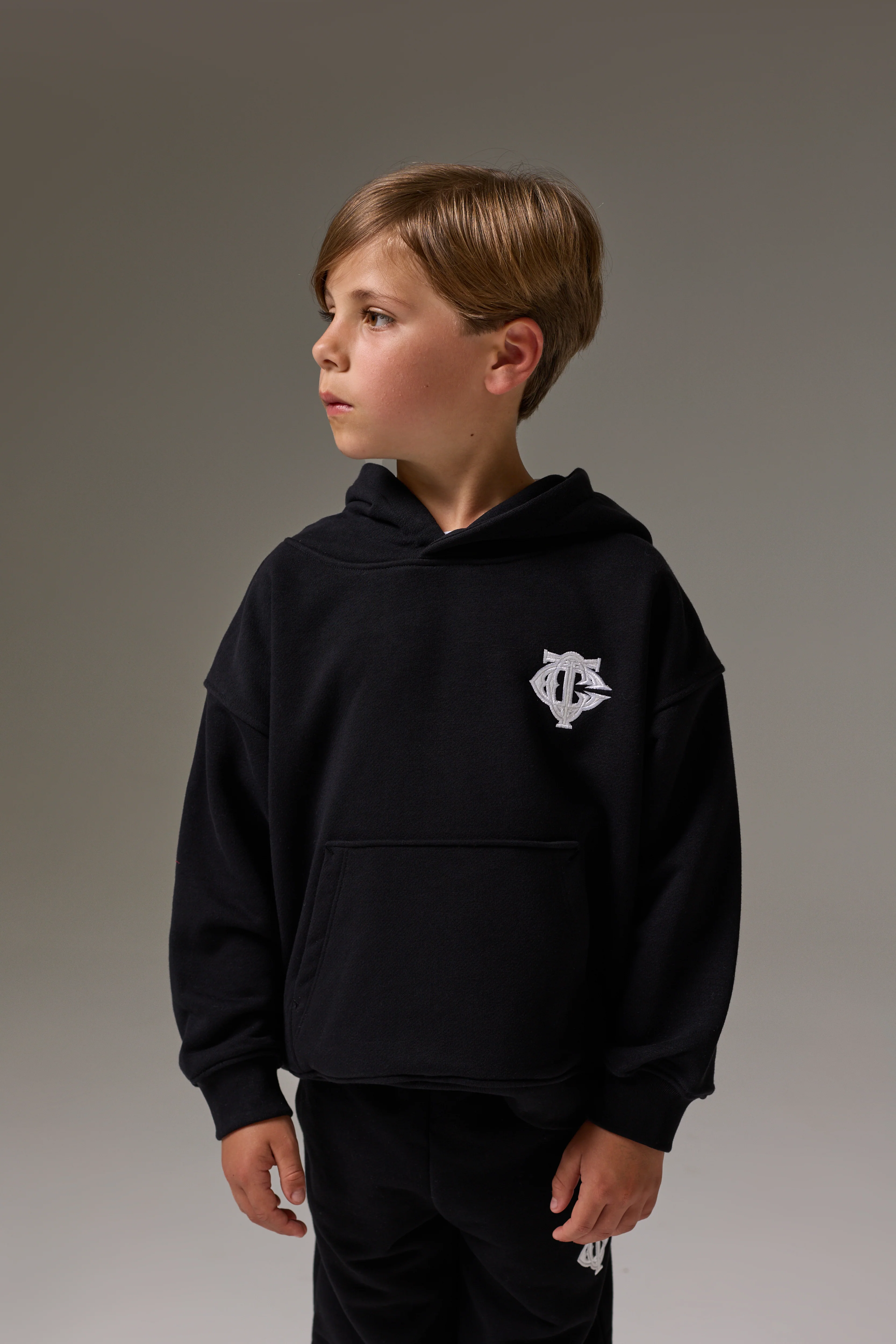 JUNIOR MONOGRAM EMBLEM APPLIQUE HOODIE - BLACK