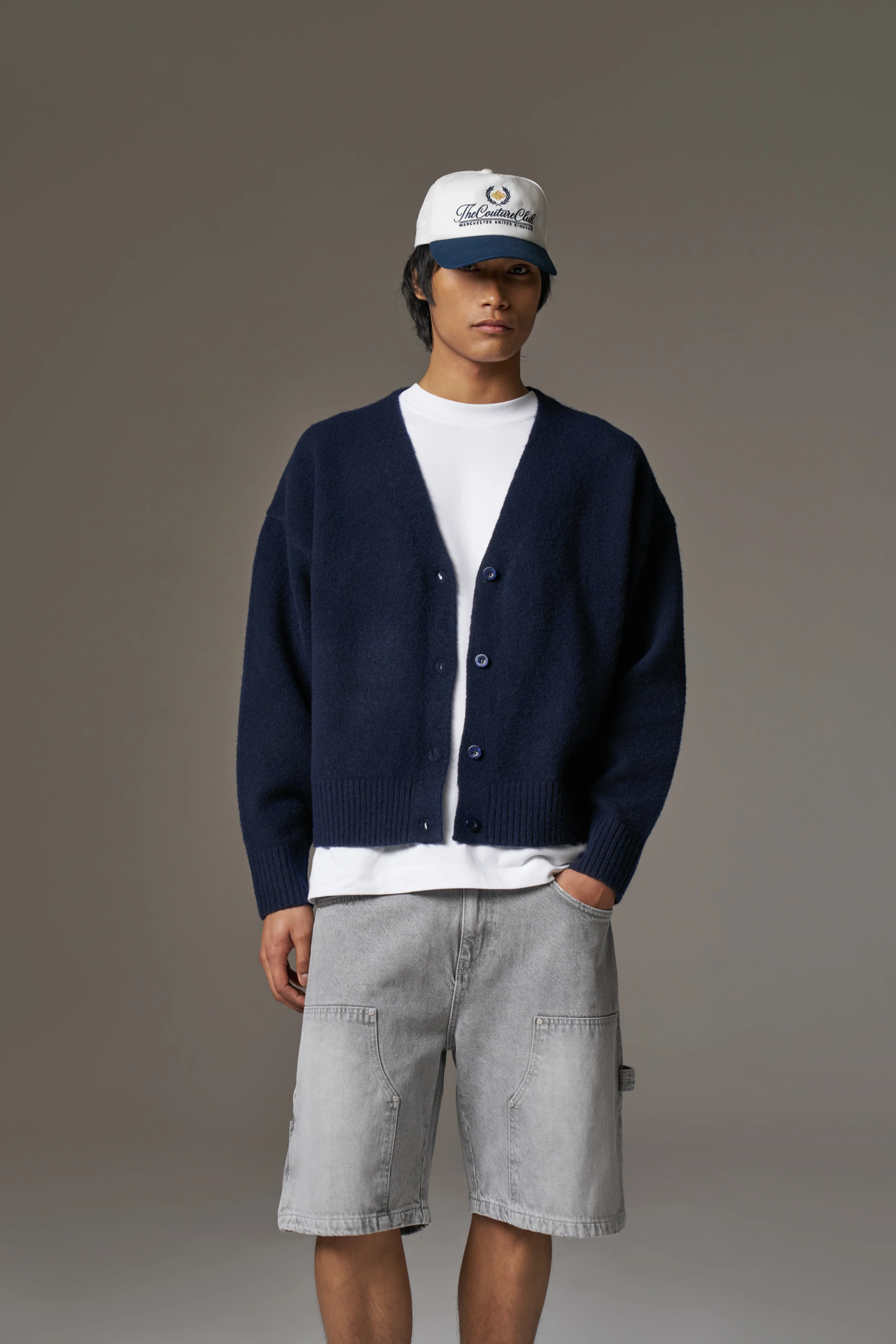 COPYRIGHT BRUSHED KNIT CARDIGAN - NAVY