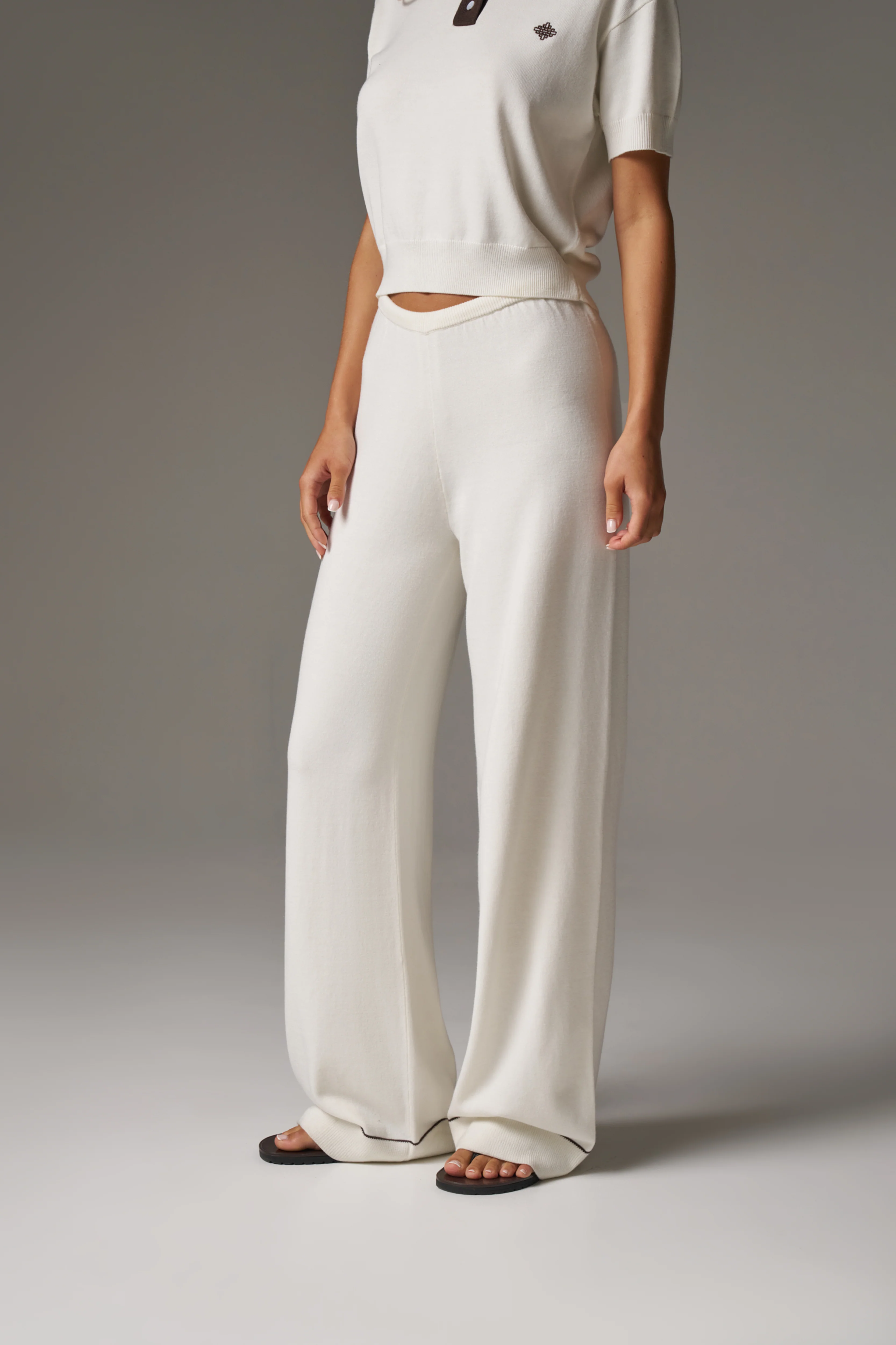 KNITTED PANEL TROUSERS - CREAM