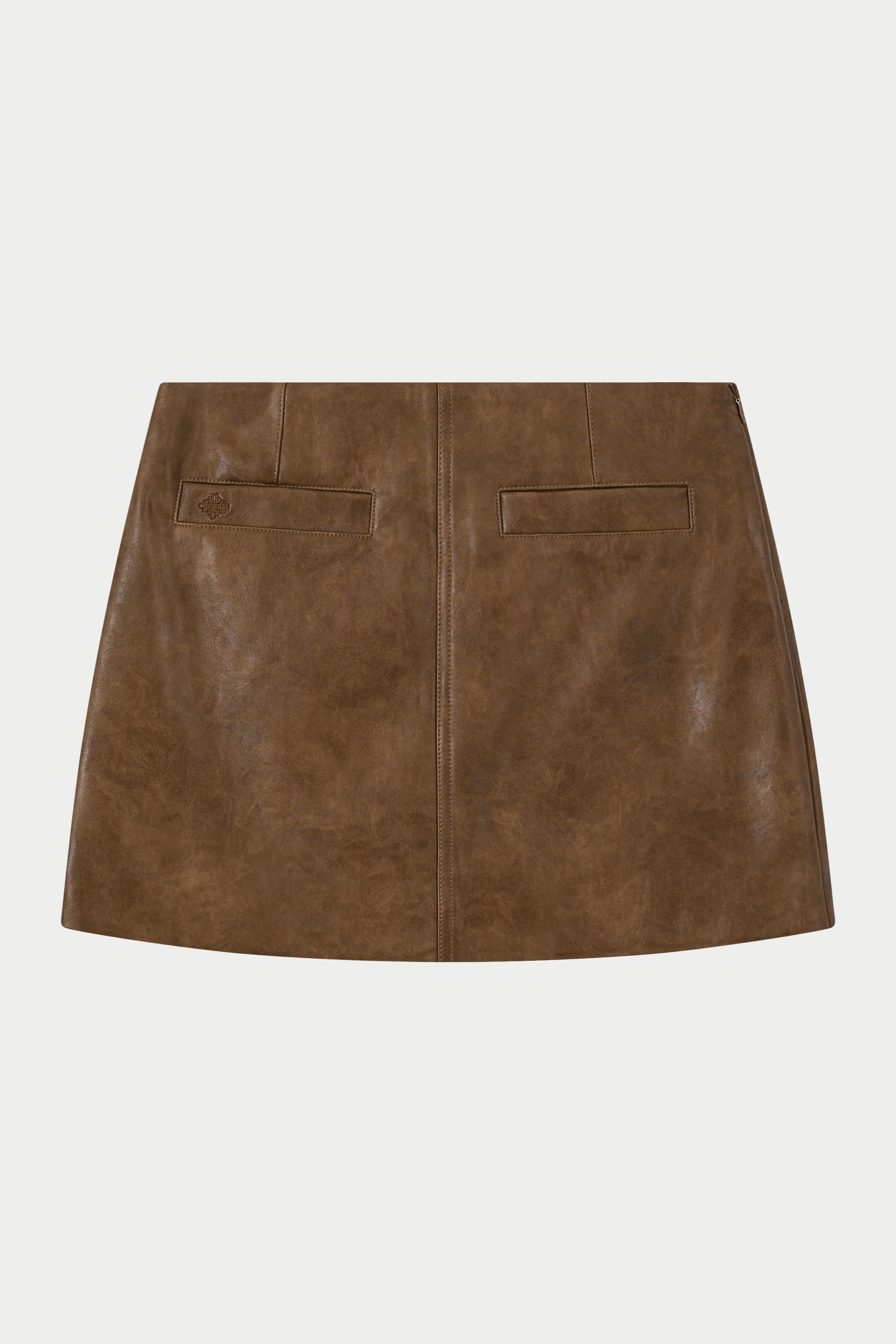 DISTRESSED FAUX LEATHER MINI SKIRT - BROWN
