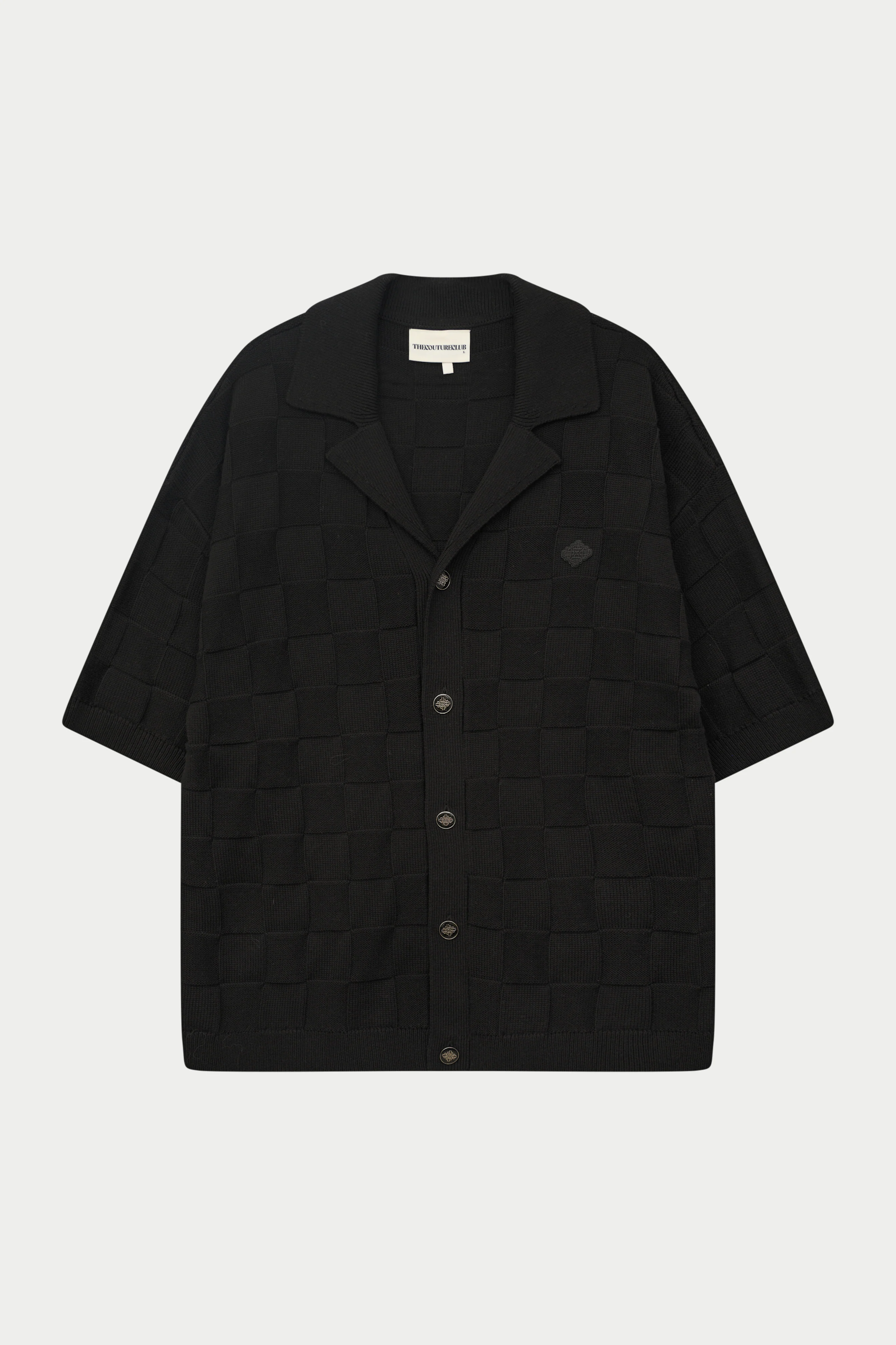 CHECKERBOARD KNITTED SHIRT - BLACK