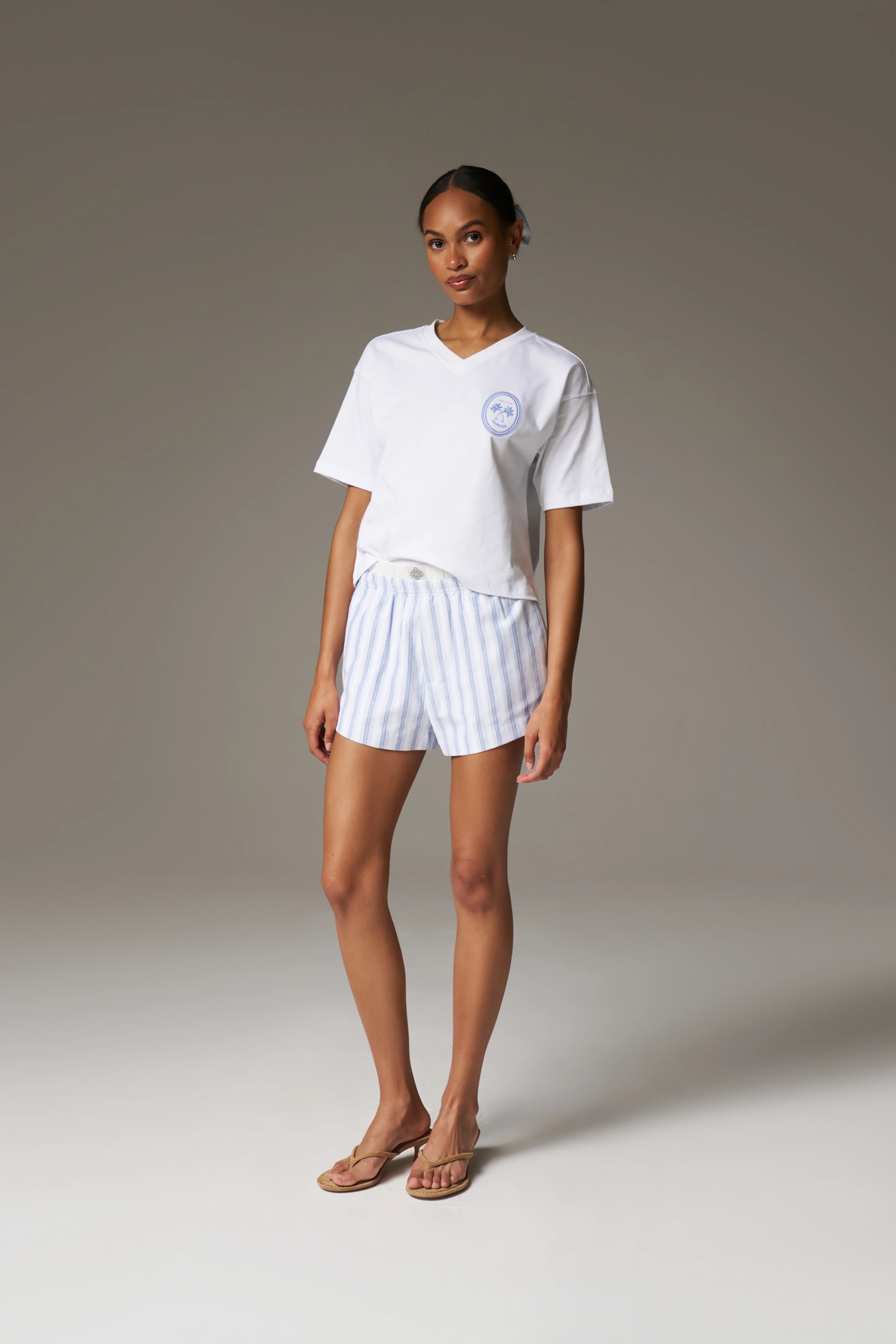 EMBROIDERED PALM GRAPHIC BOXY T-SHIRT - WHITE