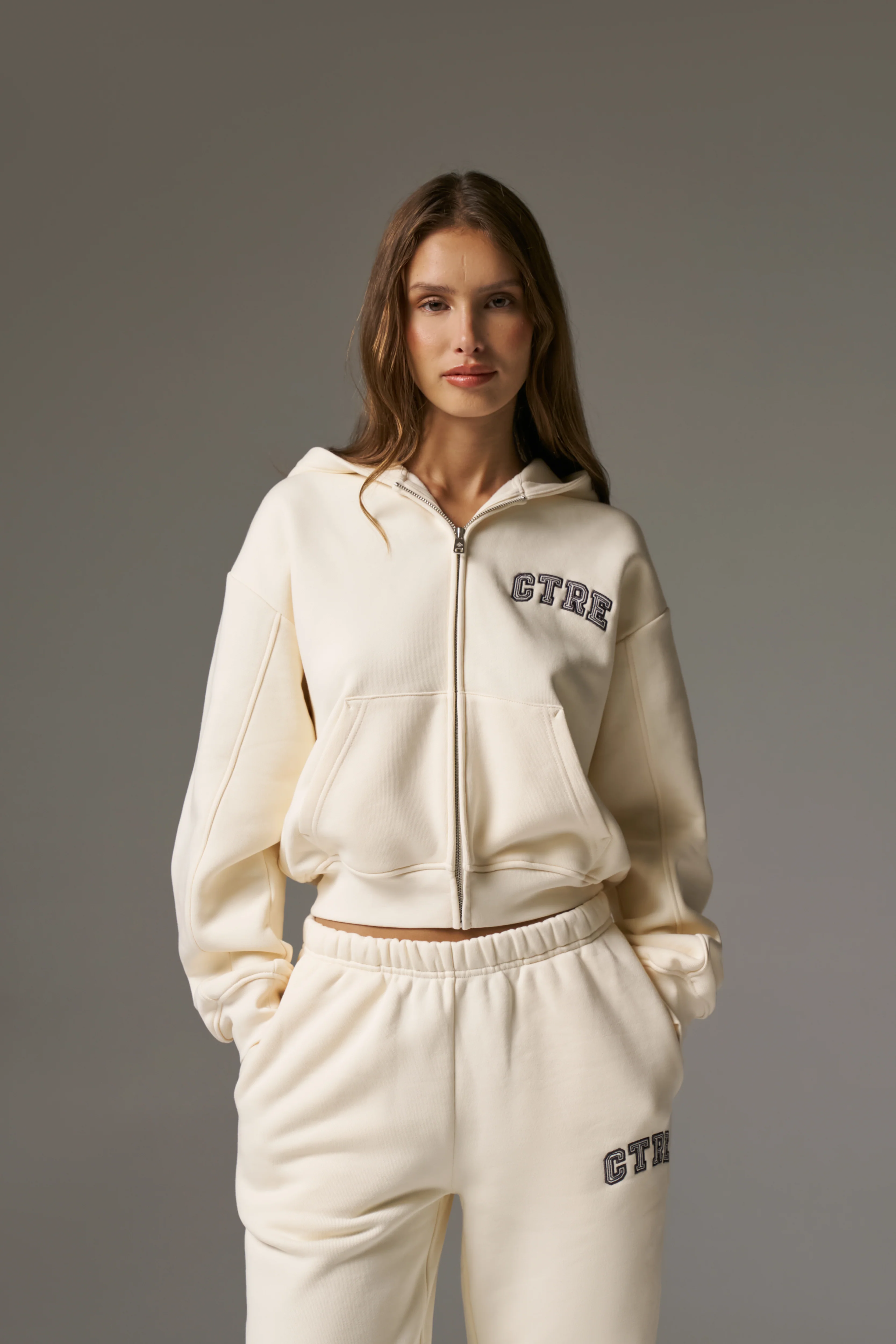 CTRE ZIP THROUGH RELAXED HOODIE - BUTTERMILK
